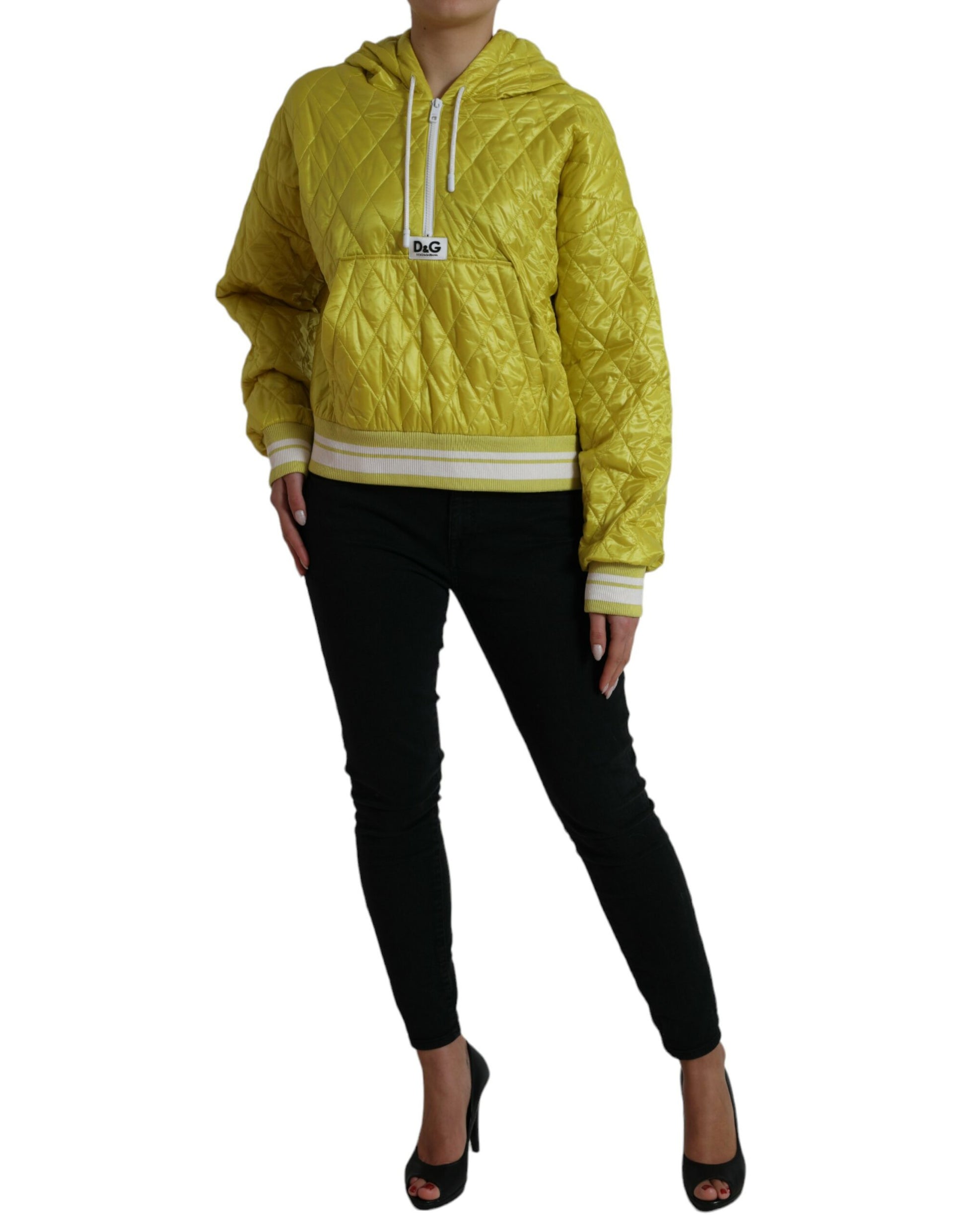 Dolce & Gabbana Yellow Nylon Quilted Hooded Pullover Jacket Dolce & Gabbana