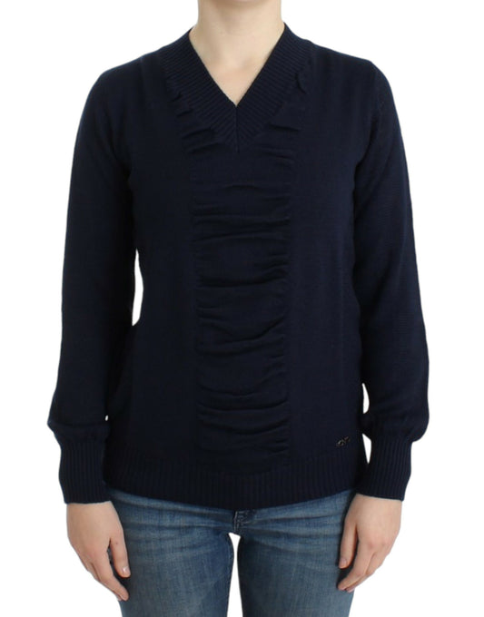 Costume National Dark blue V-neck wool sweater Costume National
