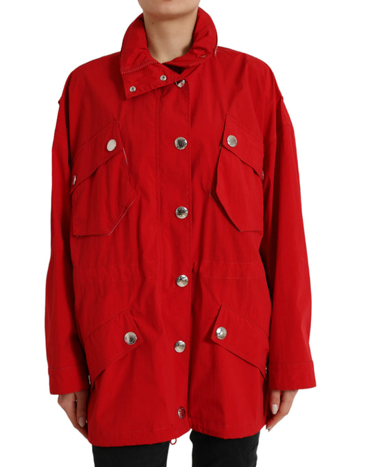 Dolce & Gabbana Red Polyester Hooded Button Rain Coat Jacket Dolce & Gabbana
