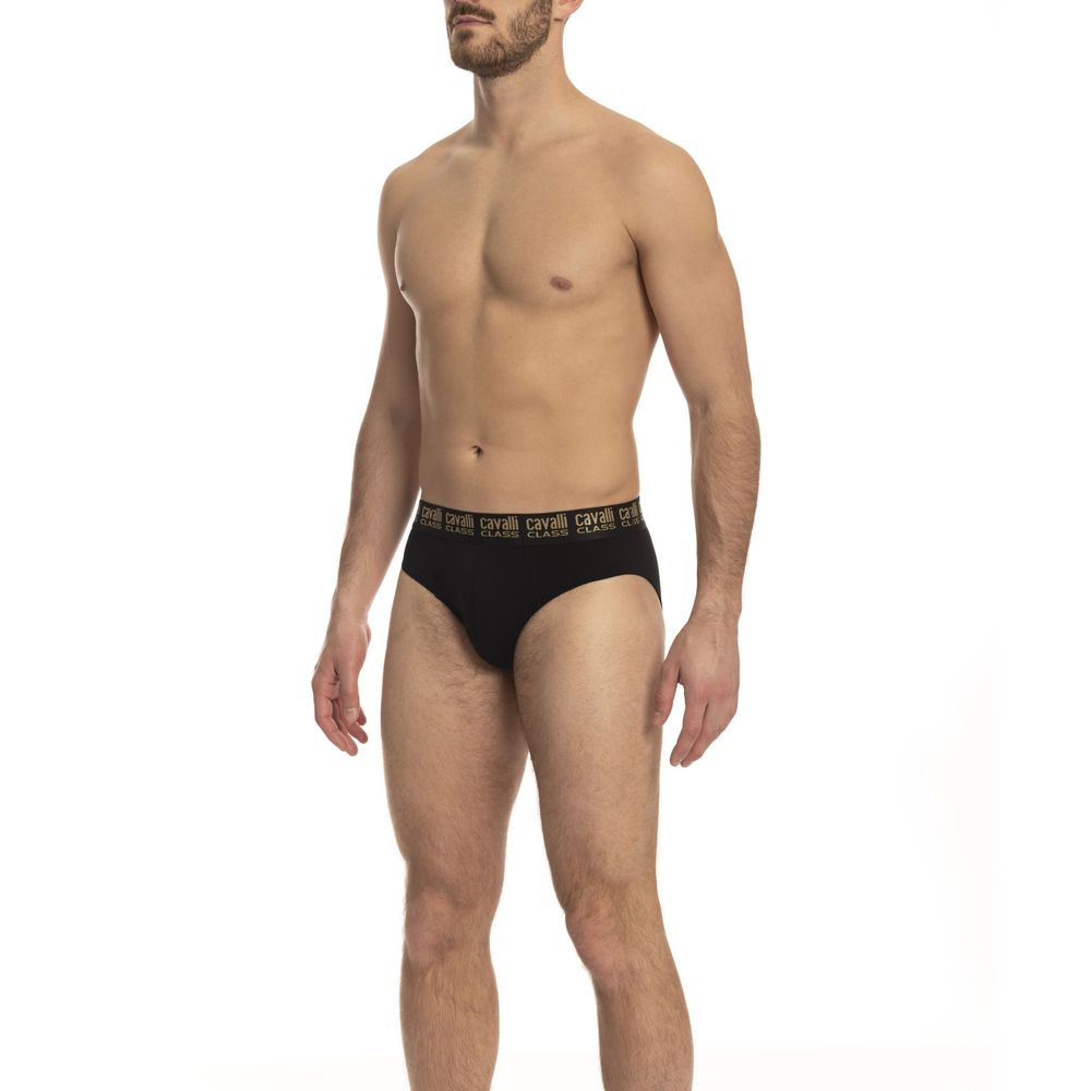 Cavalli Class Black Cotton Men Brief Twin-Pack
