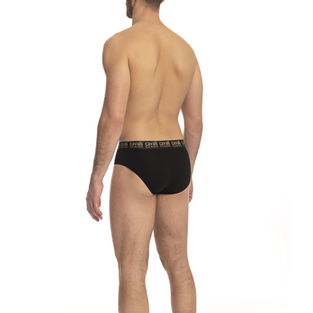 Cavalli Class Black Cotton Men Brief Twin-Pack