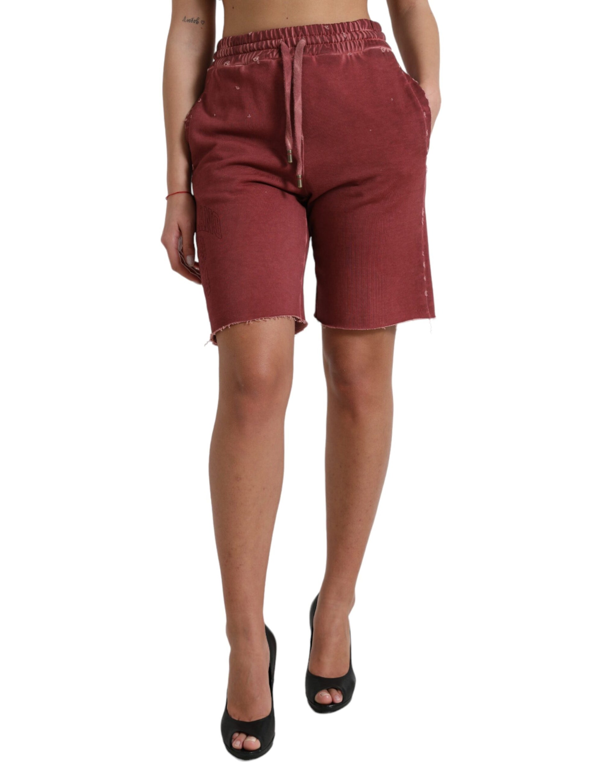 Dolce & Gabbana Maroon Cotton High Waist Sweatshorts Shorts Dolce & Gabbana