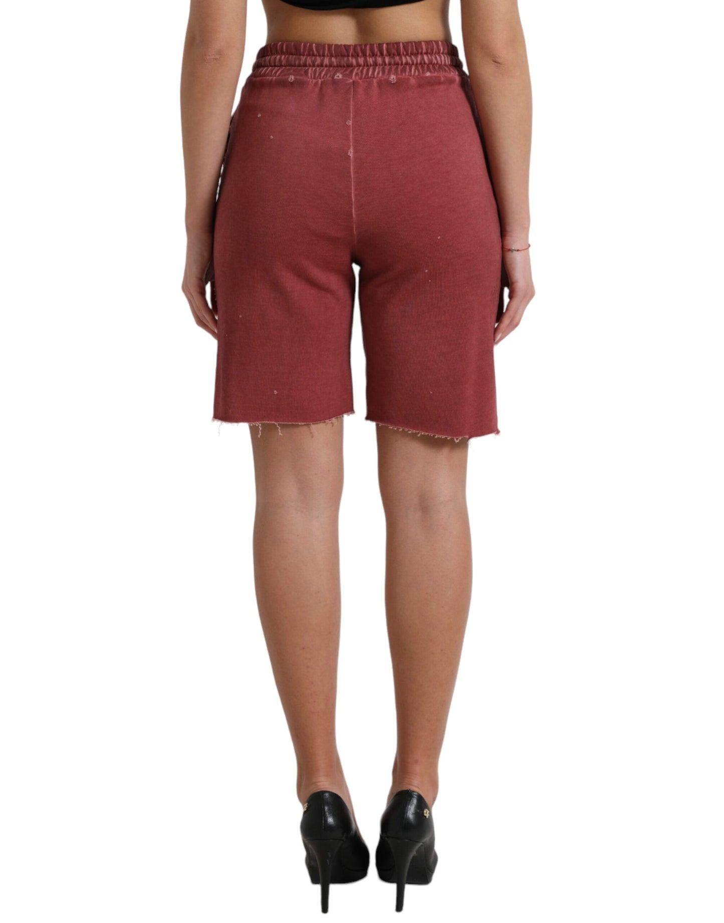 Dolce & Gabbana Maroon Cotton High Waist Sweatshorts Shorts Dolce & Gabbana