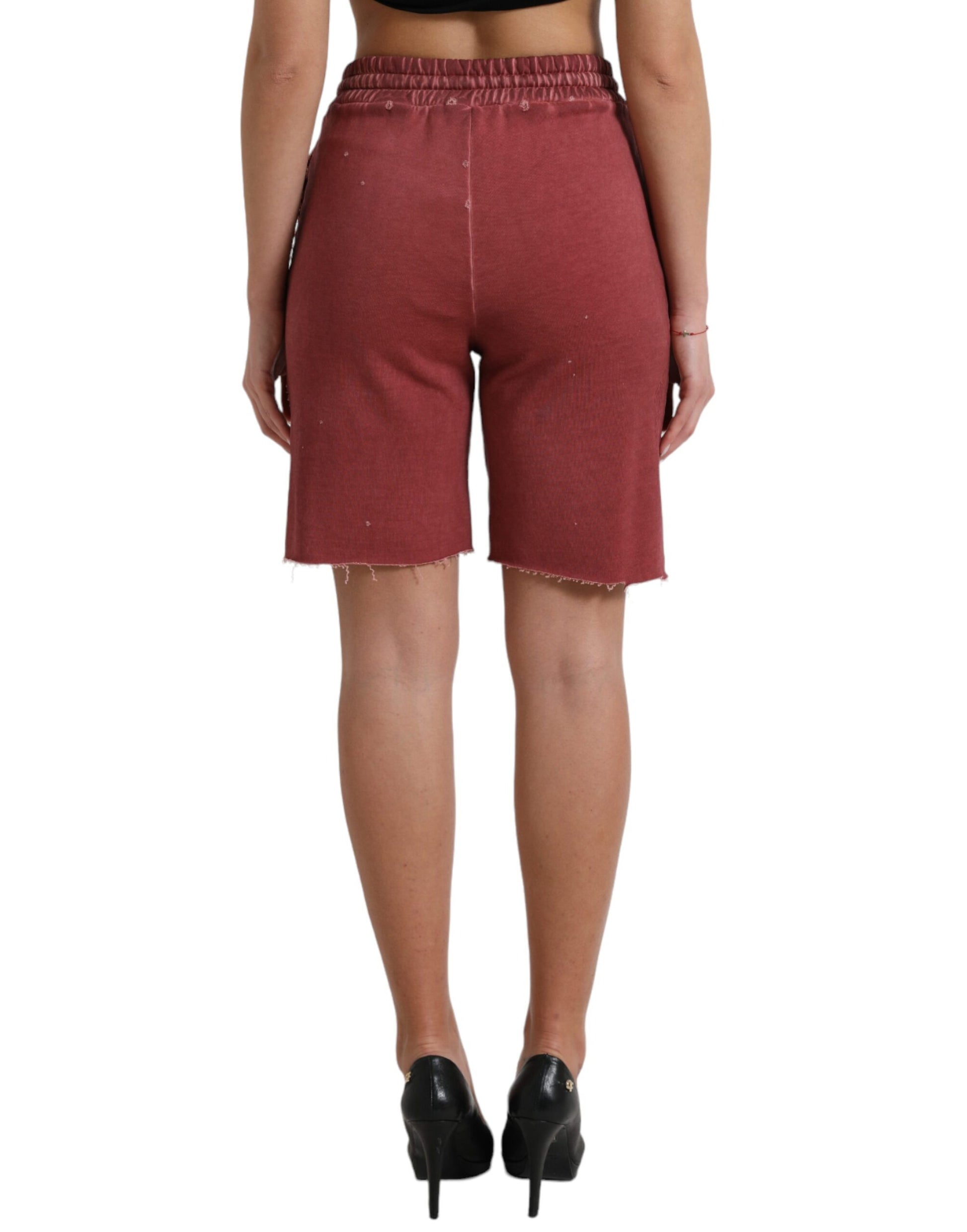 Dolce & Gabbana Maroon Cotton High Waist Sweatshorts Shorts Dolce & Gabbana