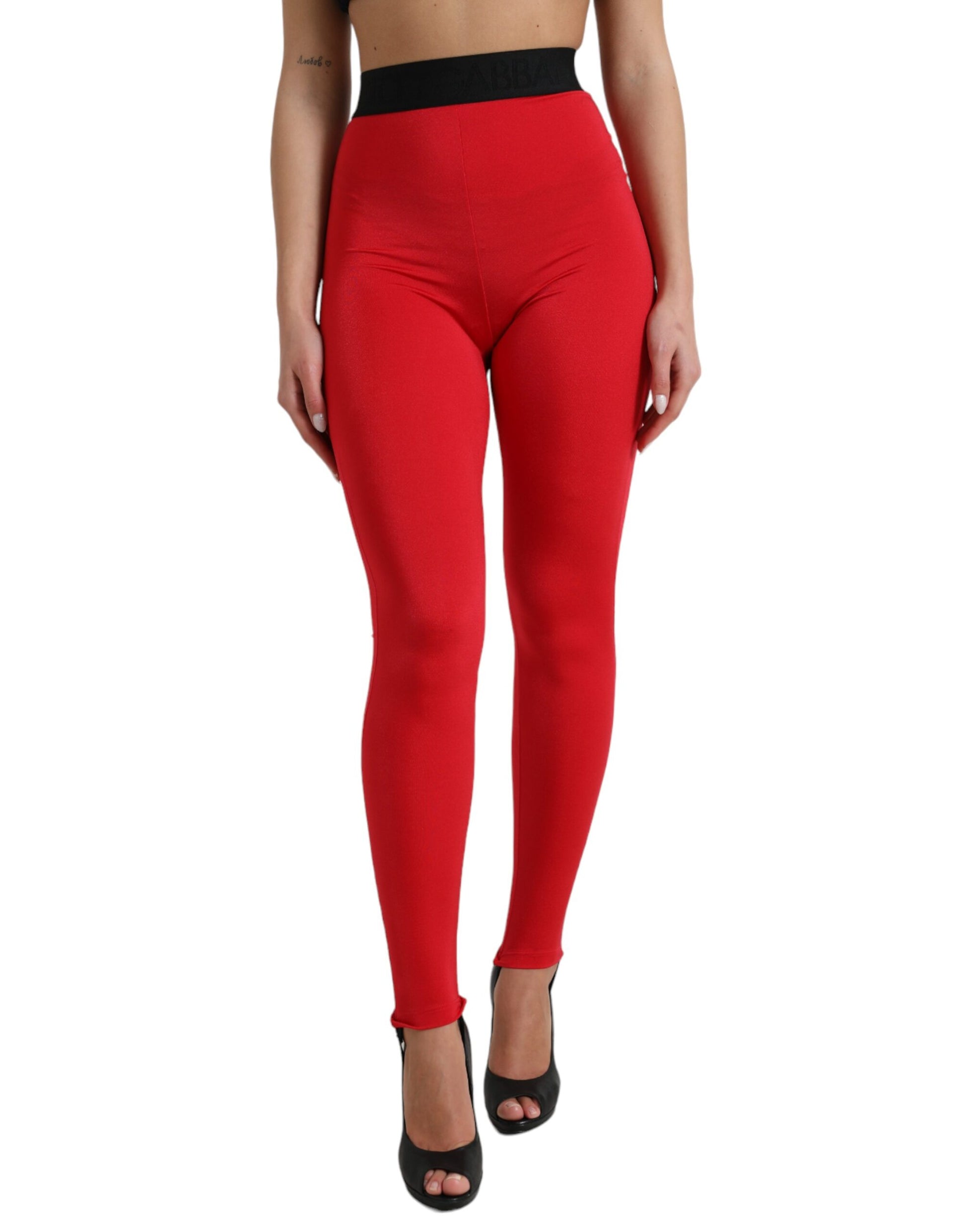 Dolce & Gabbana Red Nylon DG Logo Slim Leggings Pants Dolce & Gabbana