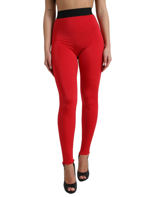 Dolce & Gabbana Red Nylon DG Logo Slim Leggings Pants Dolce & Gabbana