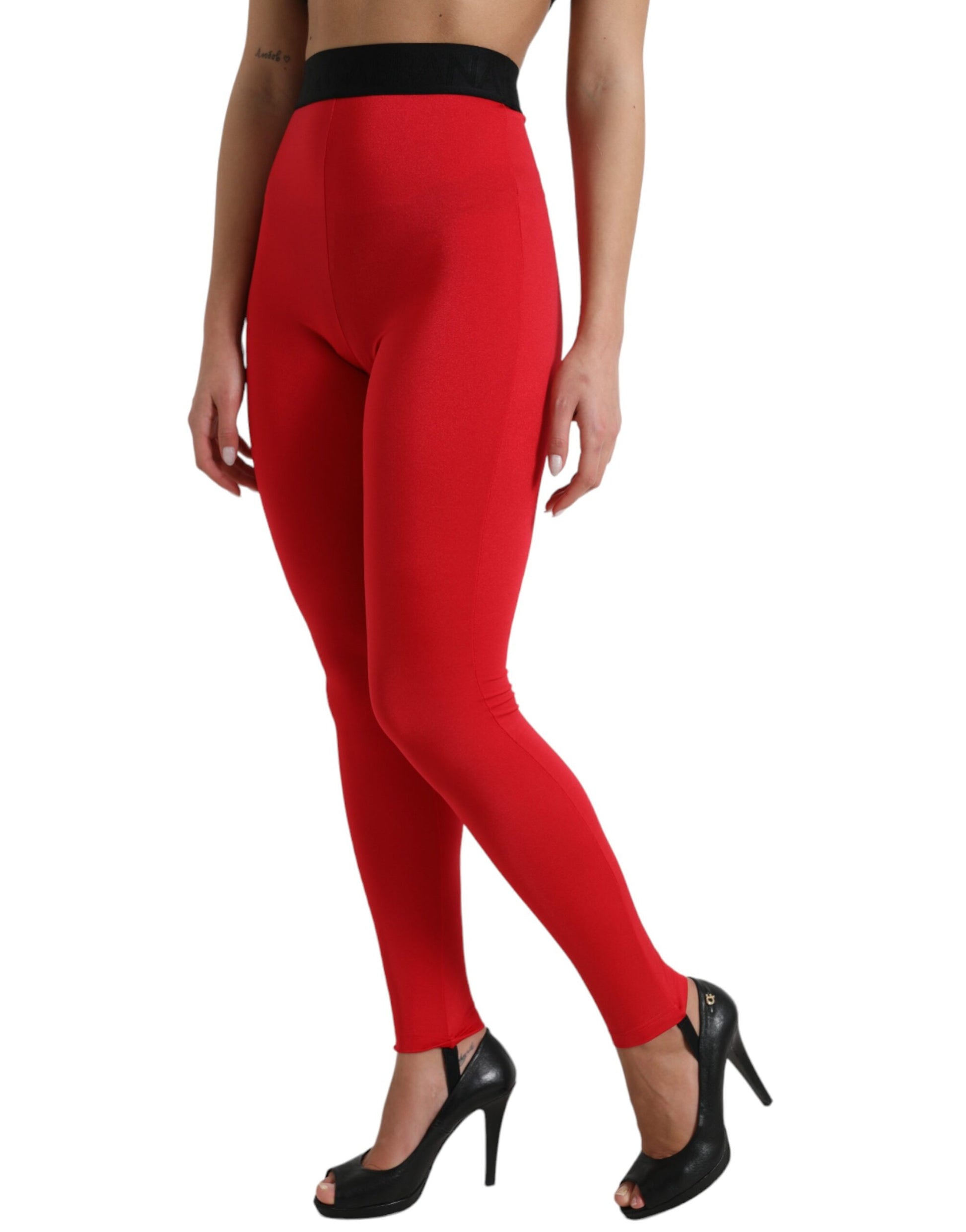 Dolce & Gabbana Red Nylon DG Logo Slim Leggings Pants Dolce & Gabbana