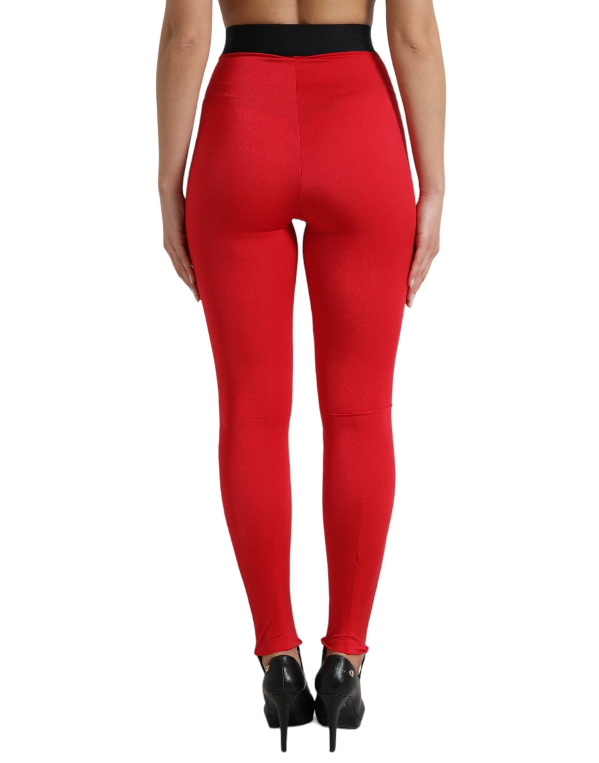 Dolce & Gabbana Red Nylon DG Logo Slim Leggings Pants Dolce & Gabbana