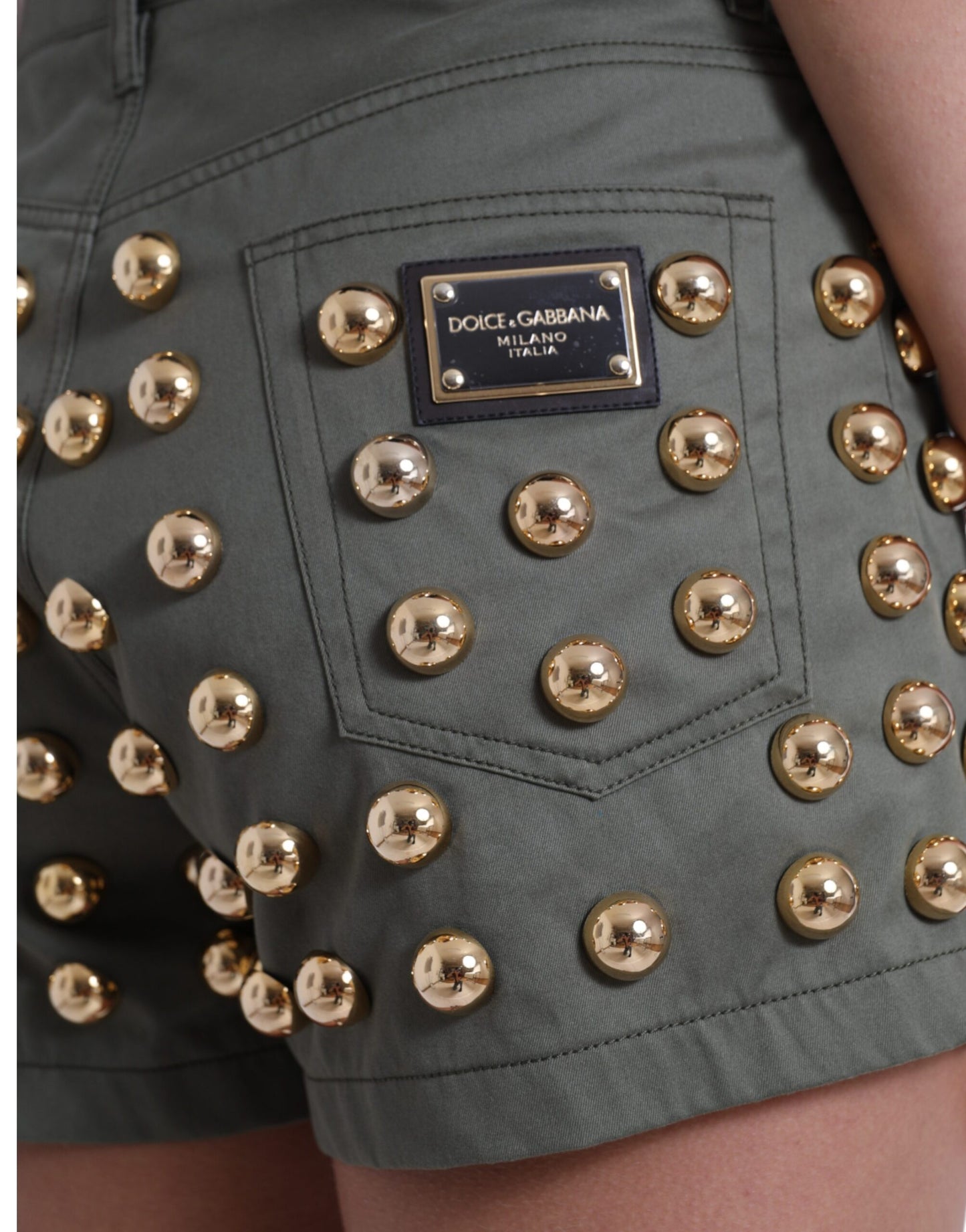 Dolce & Gabbana Green Embellished Cotton High Waist Hot Pants Shorts Dolce & Gabbana