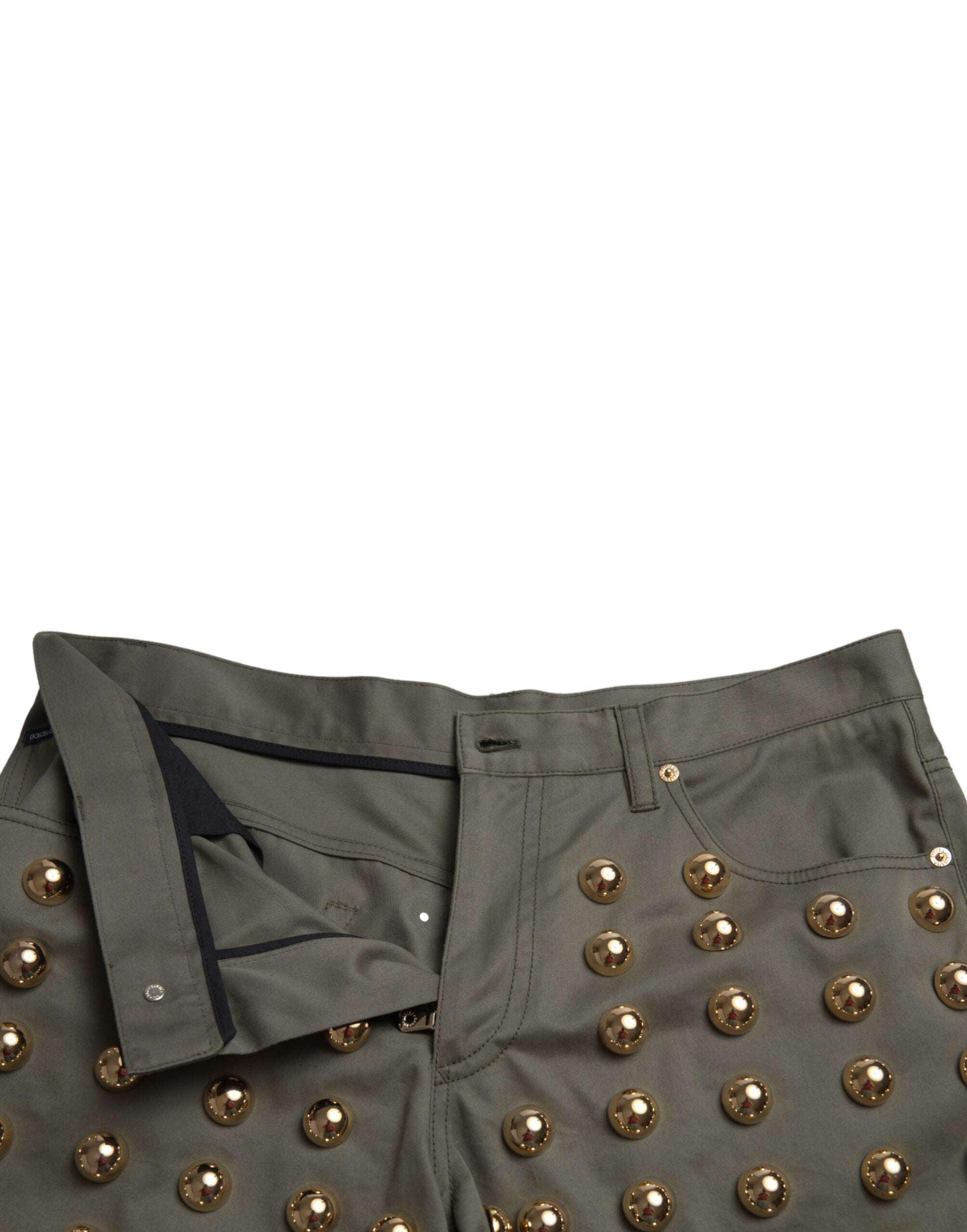 Dolce & Gabbana Green Embellished Cotton High Waist Hot Pants Shorts Dolce & Gabbana