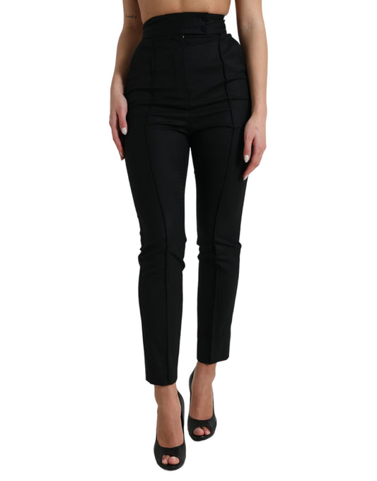 Dolce & Gabbana Black Wool High Waist Tapered Pants Dolce & Gabbana