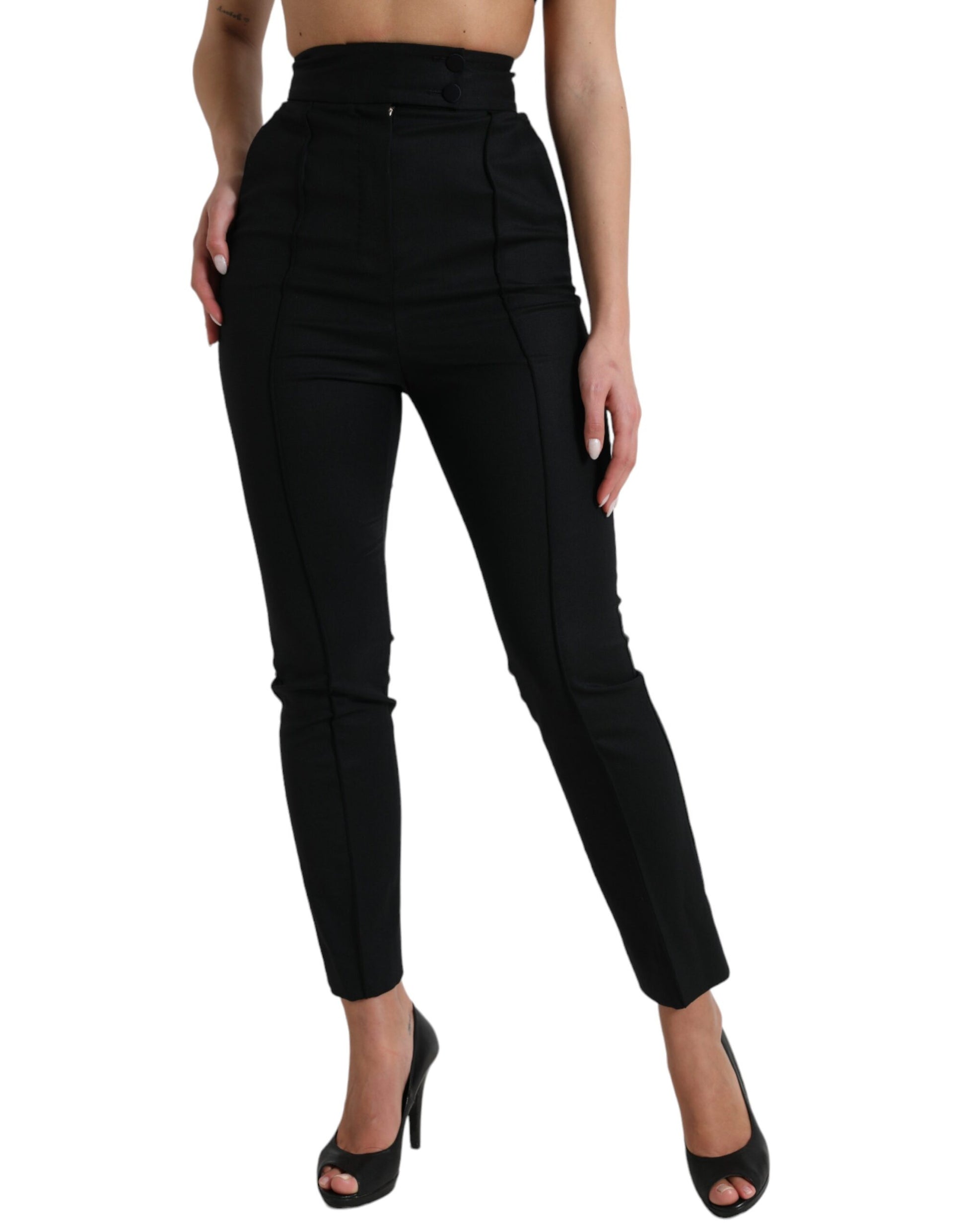 Dolce & Gabbana Black Wool High Waist Tapered Pants Dolce & Gabbana