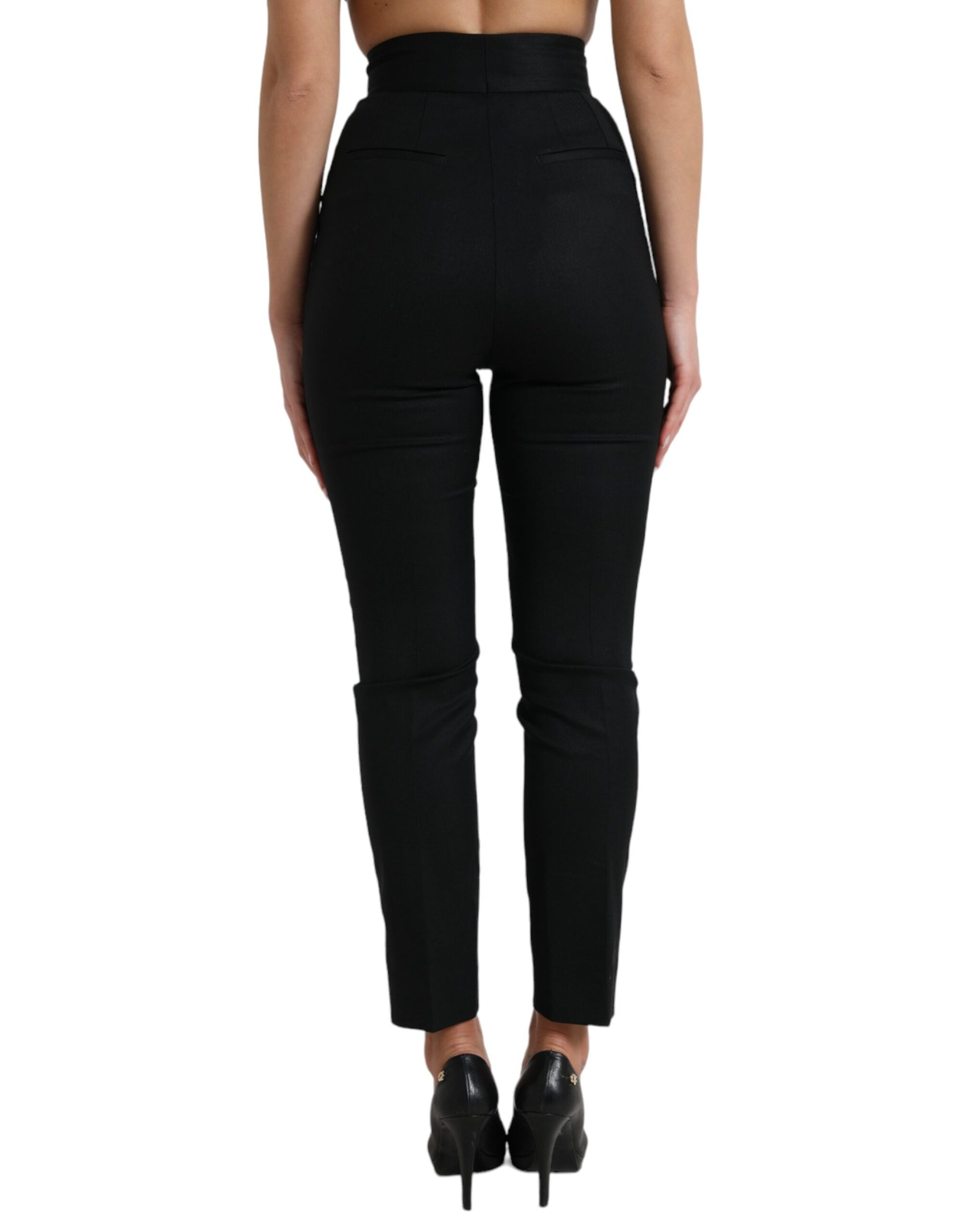 Dolce & Gabbana Black Wool High Waist Tapered Pants Dolce & Gabbana