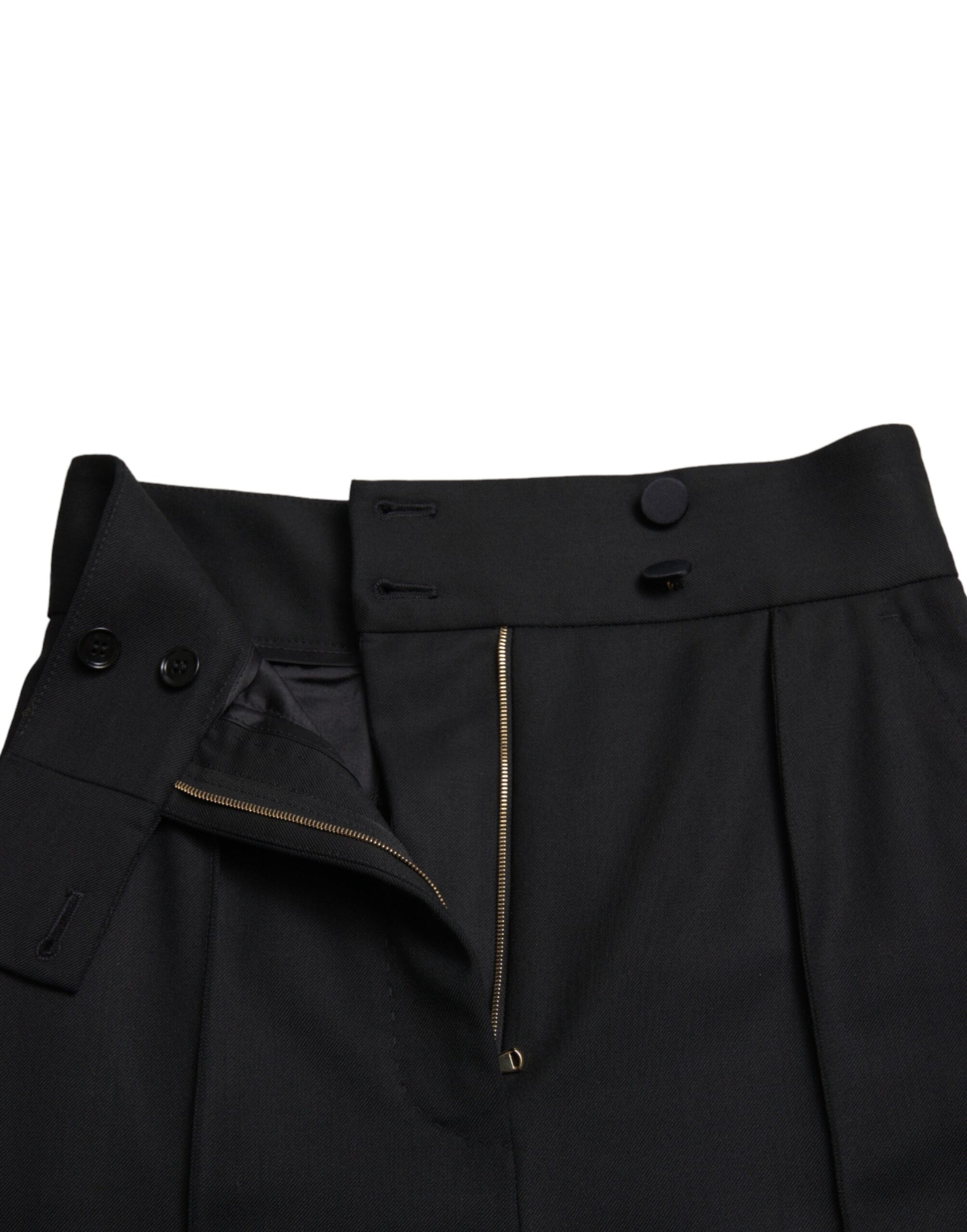 Dolce & Gabbana Black Wool High Waist Tapered Pants Dolce & Gabbana