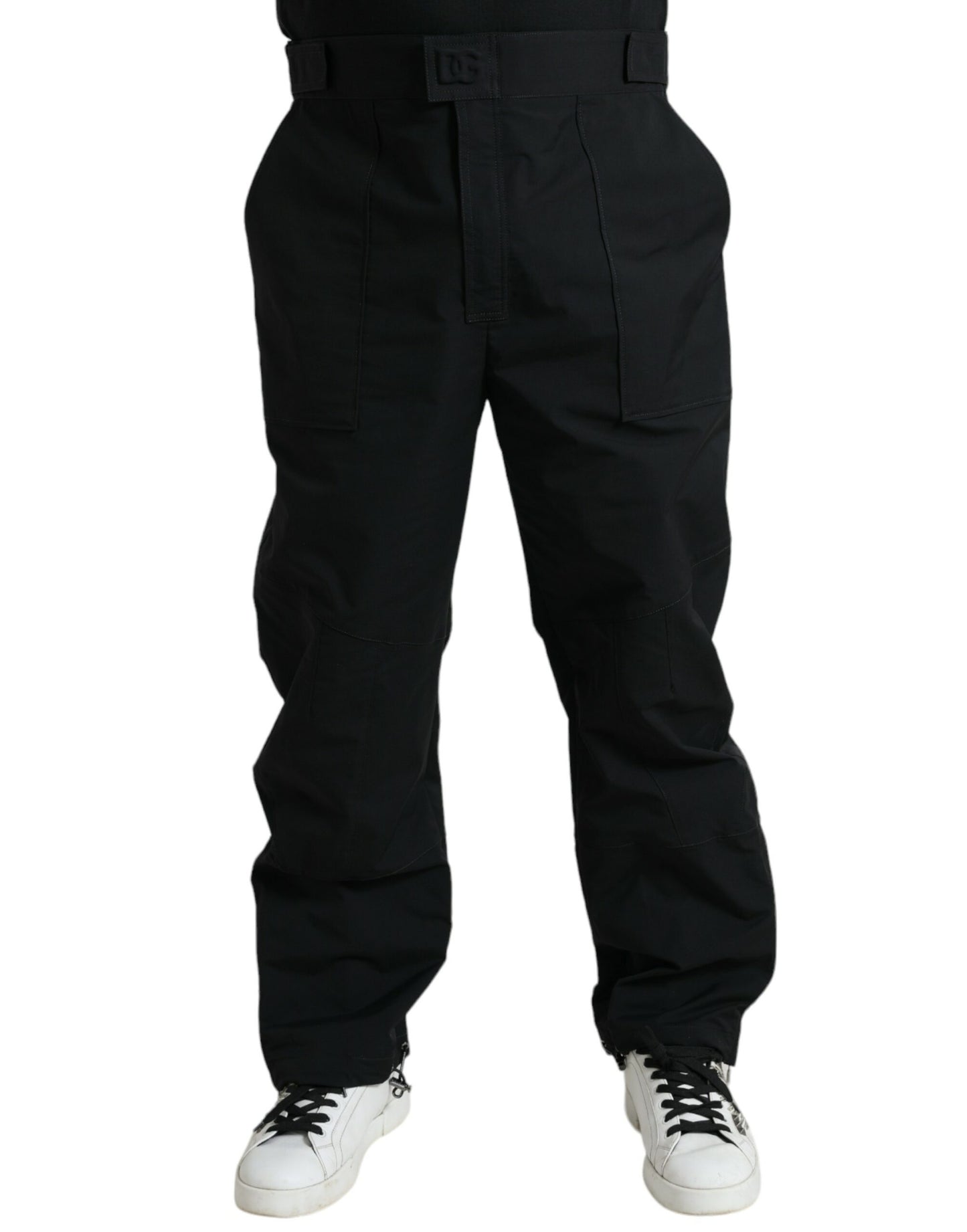 Dolce & Gabbana Black Polyester Logo Straight Pants Dolce & Gabbana