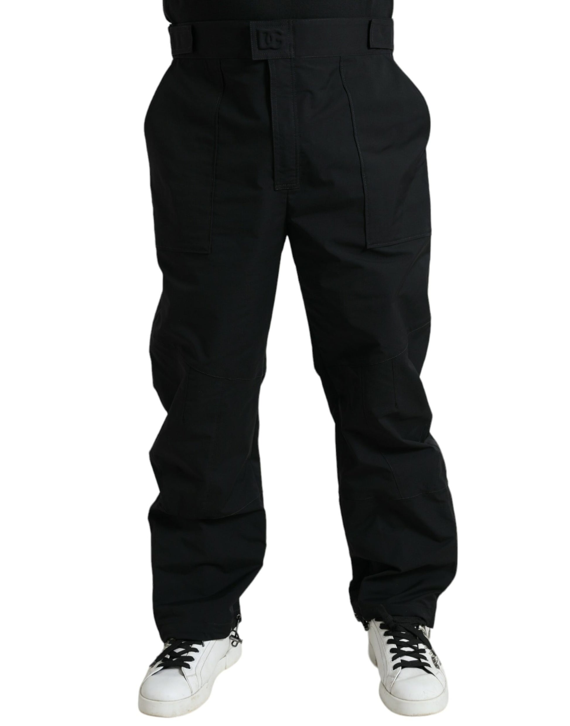 Dolce & Gabbana Black Polyester Logo Straight Pants Dolce & Gabbana