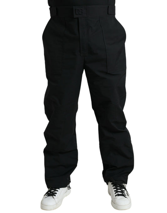 Dolce & Gabbana Black Polyester Logo Straight Pants Dolce & Gabbana