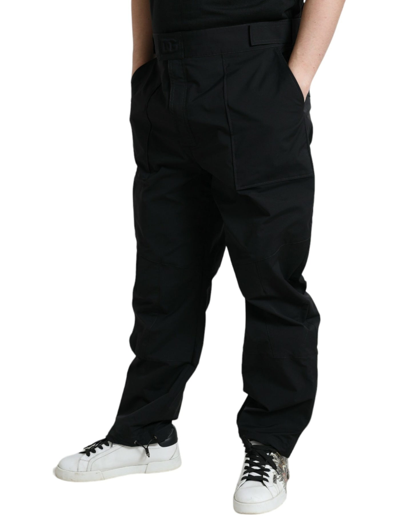 Dolce & Gabbana Black Polyester Logo Straight Pants Dolce & Gabbana