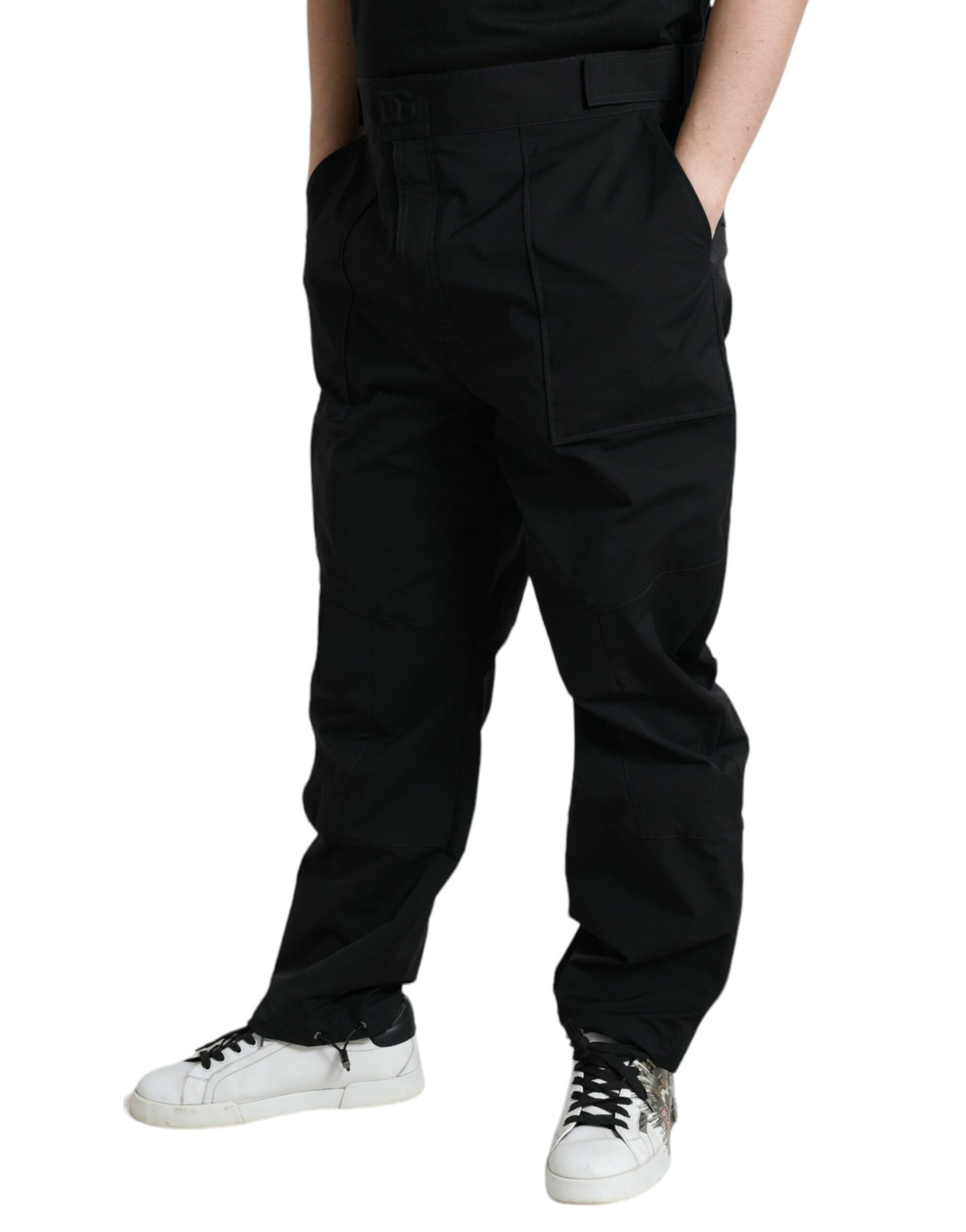 Dolce & Gabbana Black Polyester Logo Straight Pants Dolce & Gabbana