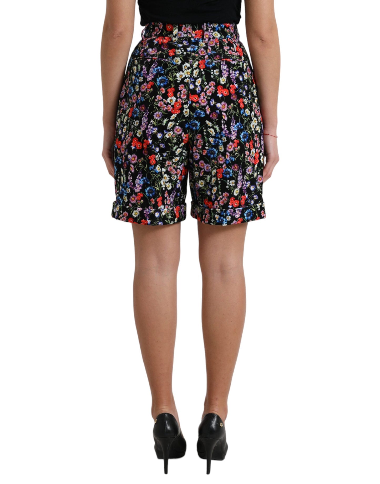 Dolce & Gabbana Black Floral High Waist Hot Pants Shorts Dolce & Gabbana