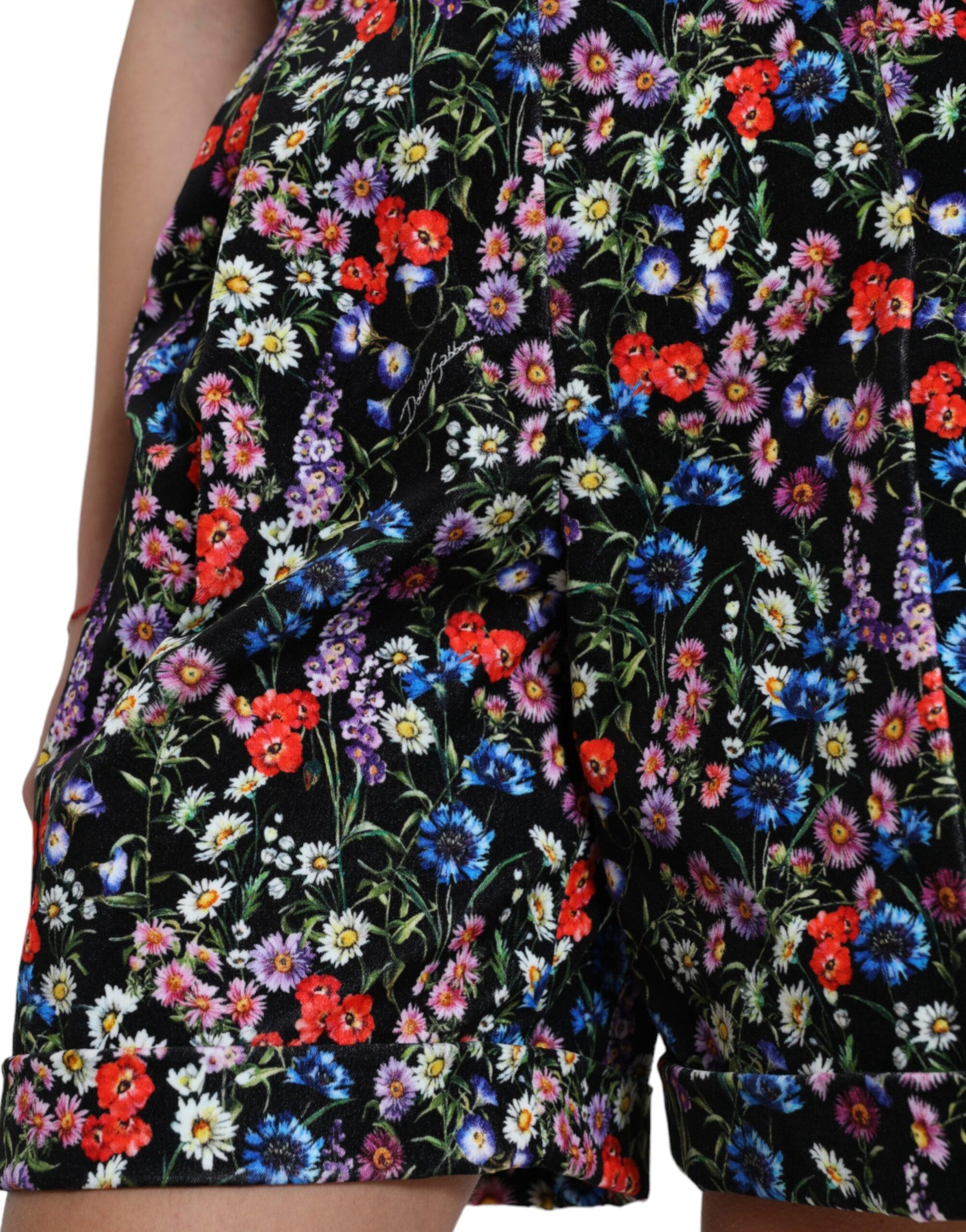 Dolce & Gabbana Black Floral High Waist Hot Pants Shorts Dolce & Gabbana
