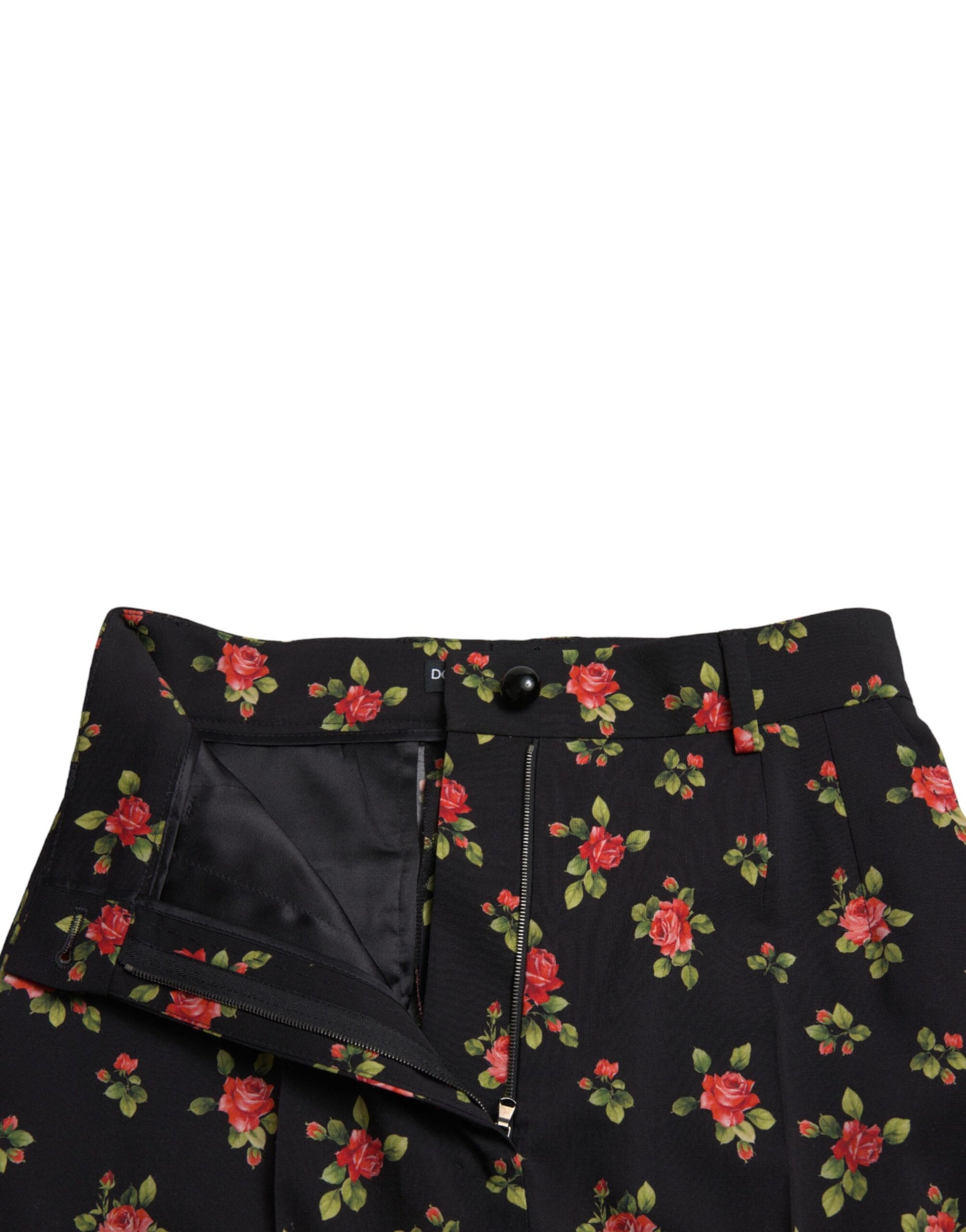 Dolce & Gabbana Black Floral Wool High Waist Tapered Pants Dolce & Gabbana