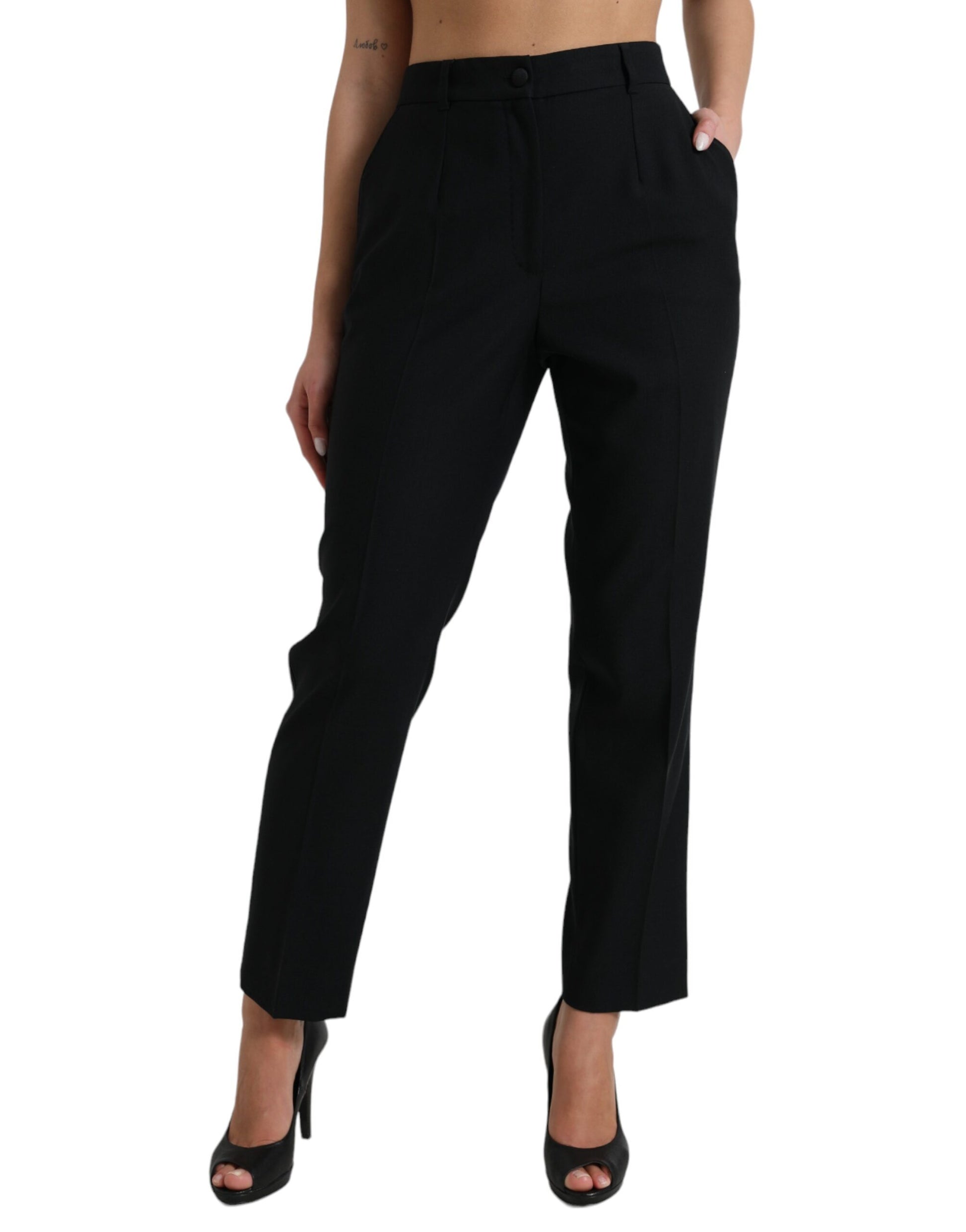 Dolce & Gabbana Black Wool High Waist Straight Pants Dolce & Gabbana