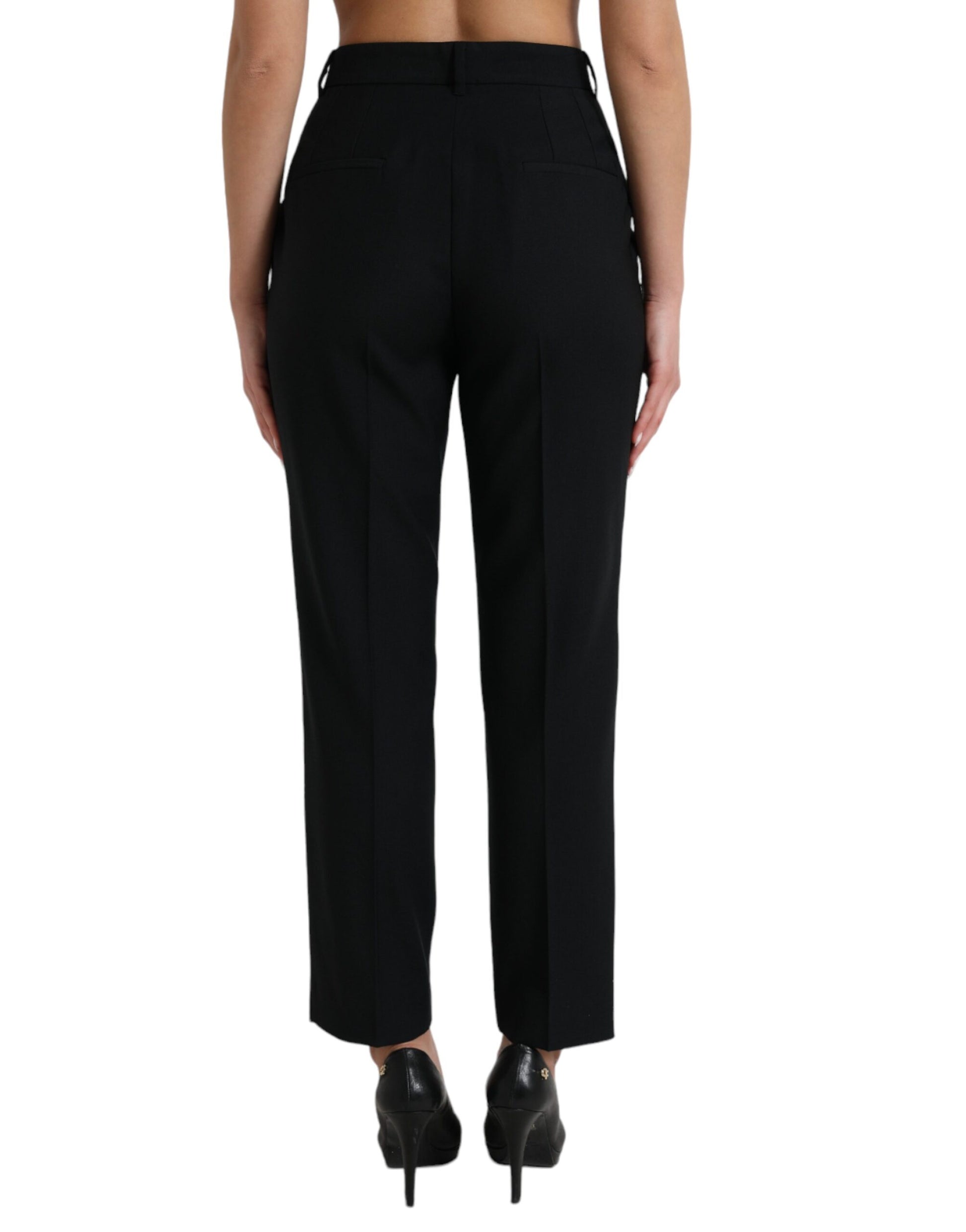 Dolce & Gabbana Black Wool High Waist Straight Pants Dolce & Gabbana