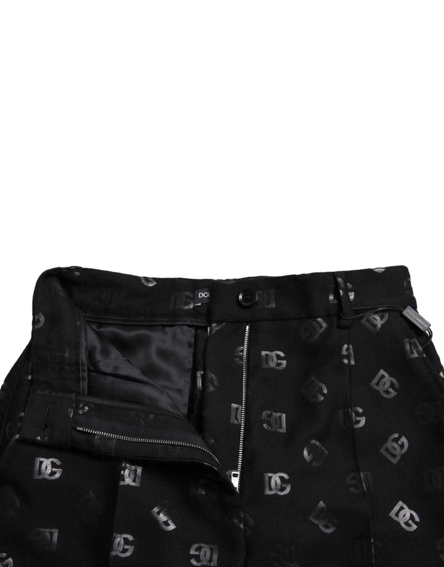 Dolce & Gabbana Black Wool DG Logo High Waist Straight Pants Dolce & Gabbana