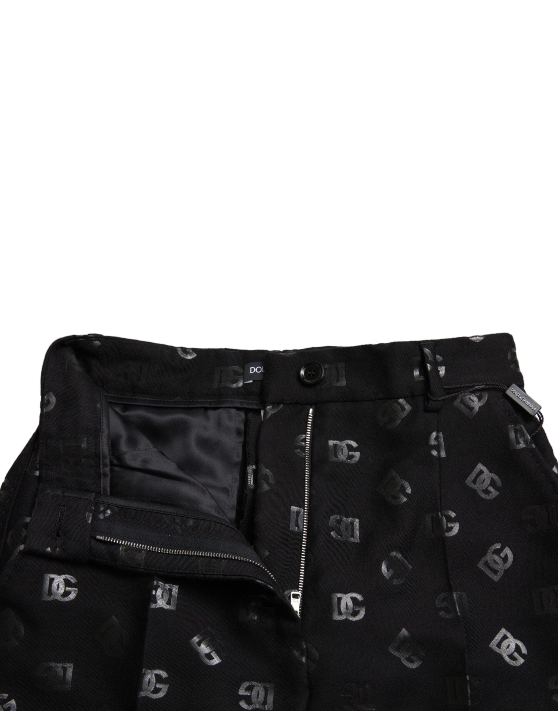 Dolce & Gabbana Black Wool DG Logo High Waist Straight Pants Dolce & Gabbana