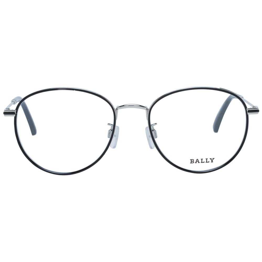 Bally black metal glasses frames with sleek design, featuring thin metal arms and clear lenses for a modern, sophisticated look.