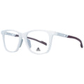 Adidas white plastic eyeglass frames with clear lenses, lightweight design, and sleek modern style.
