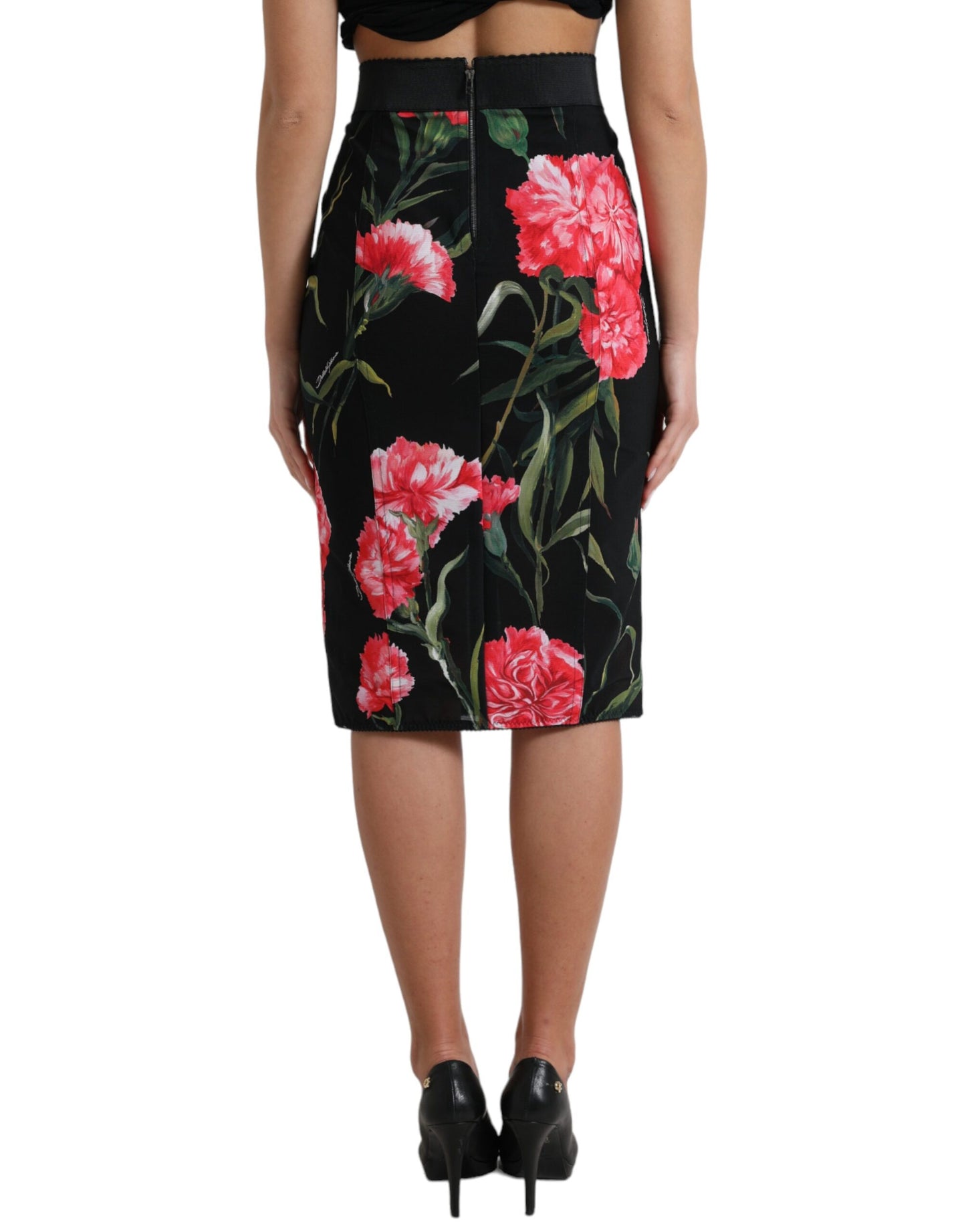 Dolce & Gabbana Black Carnation Pencil Cut Knee Length Skirt Dolce & Gabbana