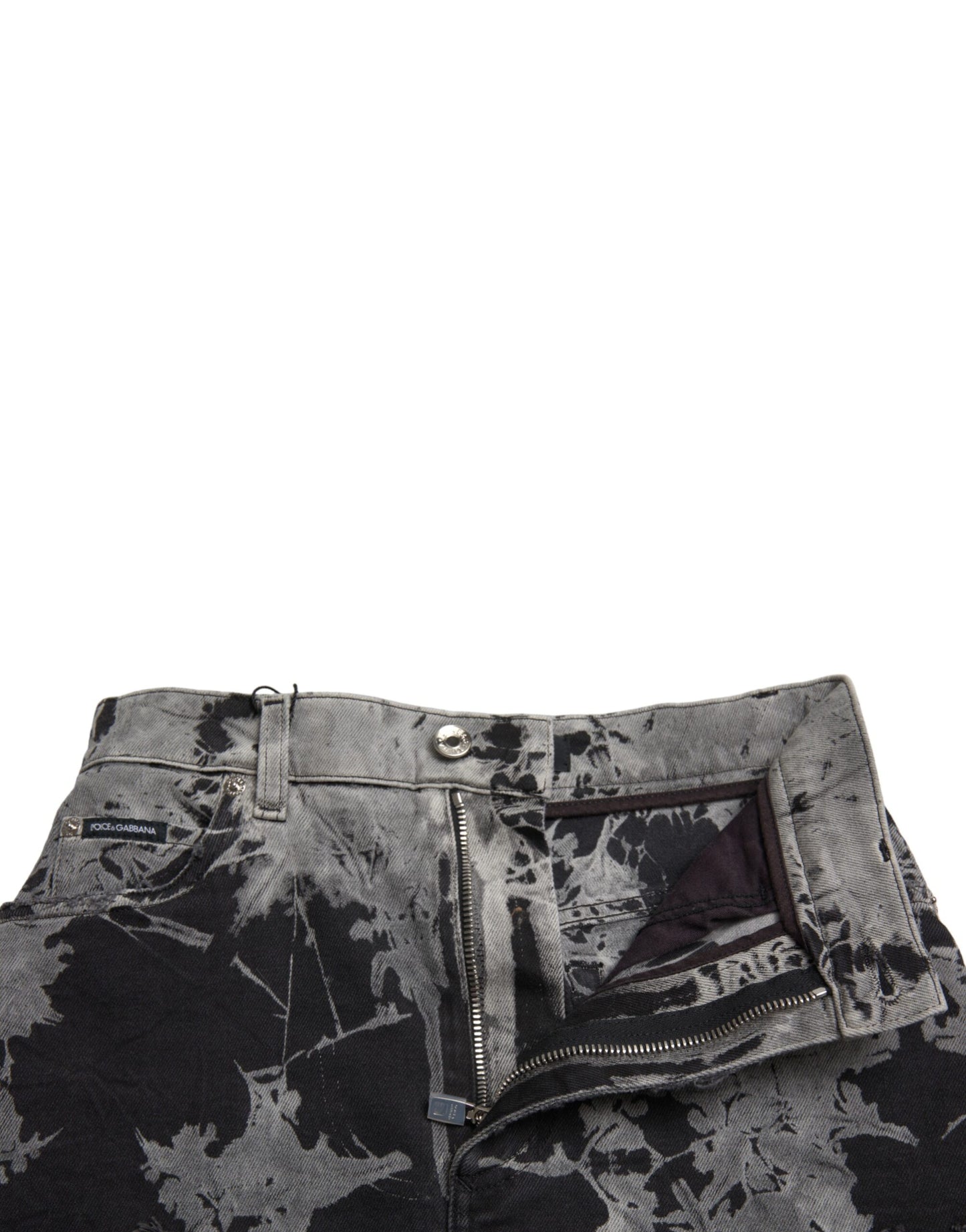 Dolce & Gabbana Black Gray Lace Cotton High Waist Denim Mini Skirt Dolce & Gabbana