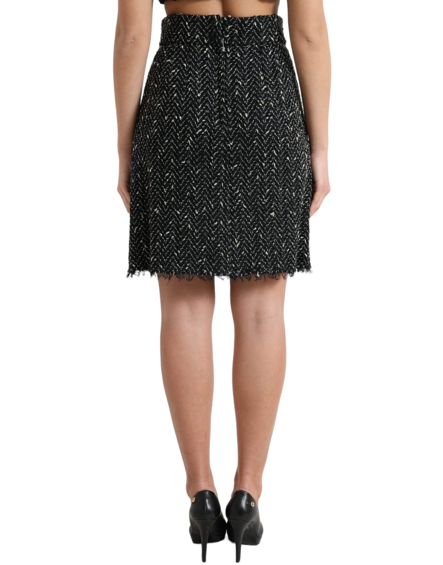 Dolce & Gabbana Black Wool Knit Tweed High Waist Mini Skirt Dolce & Gabbana