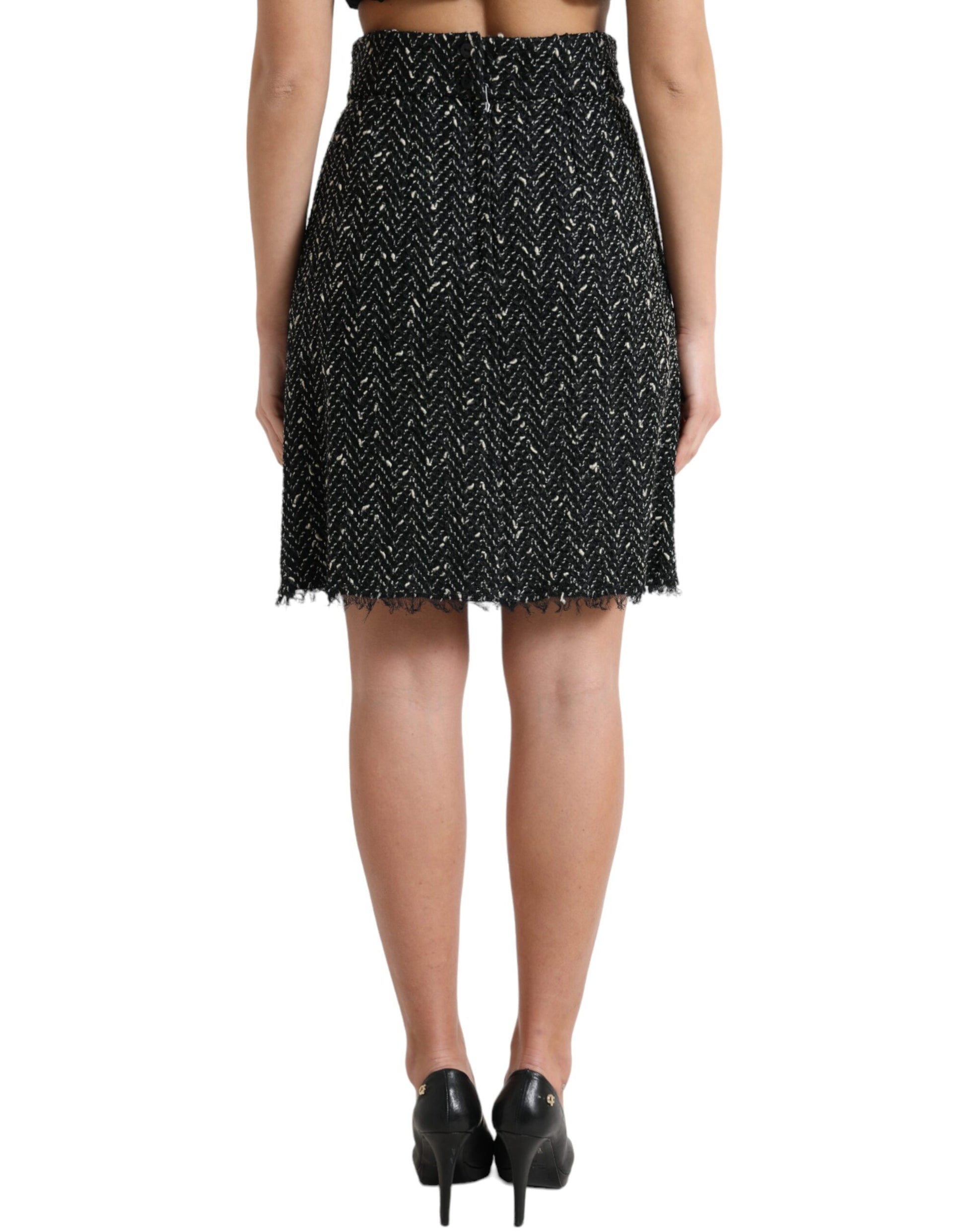 Dolce & Gabbana Black Wool Knit Tweed High Waist Mini Skirt Dolce & Gabbana