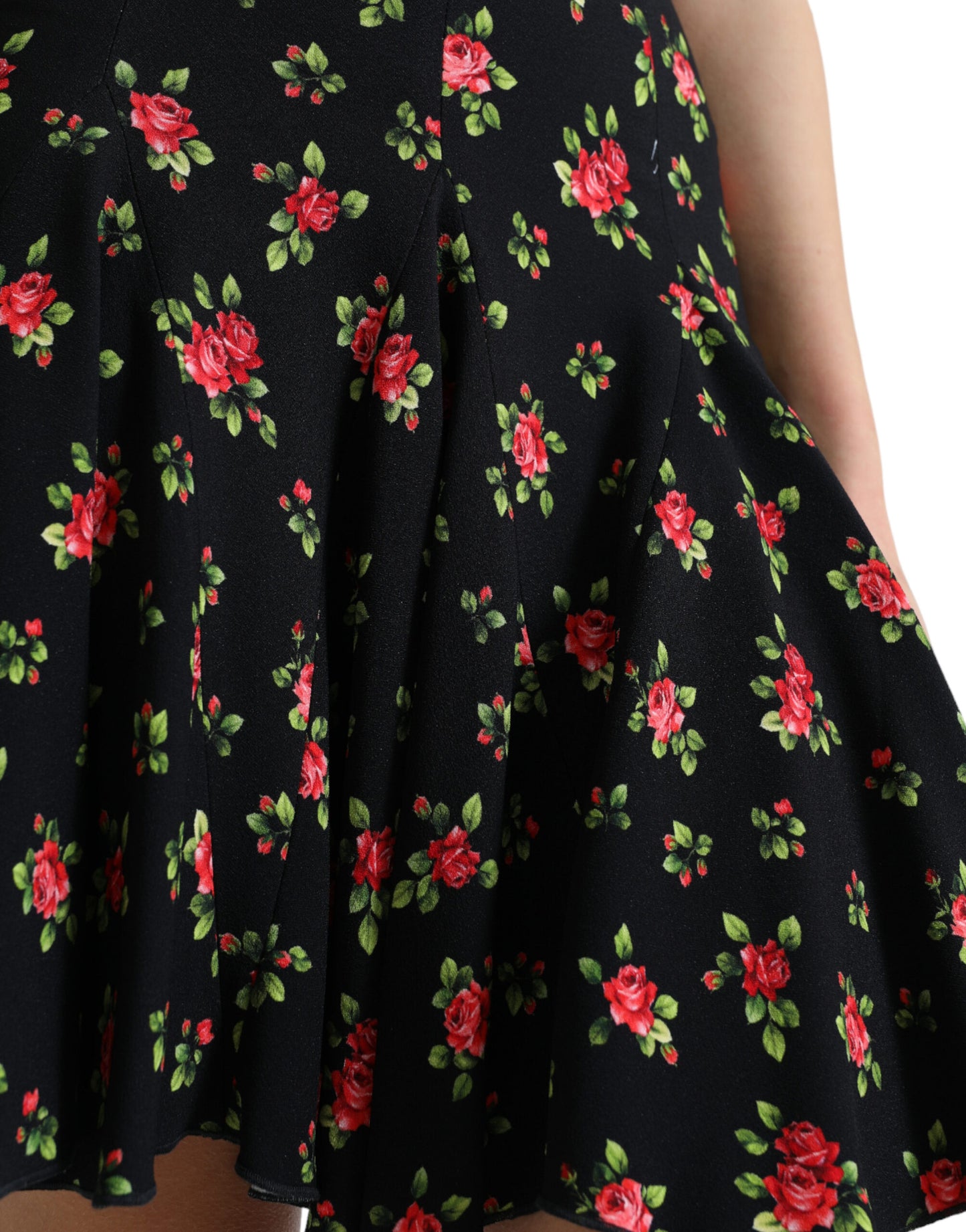 Dolce & Gabbana Black Rose Print High Waist A-line Mini Skirt Dolce & Gabbana