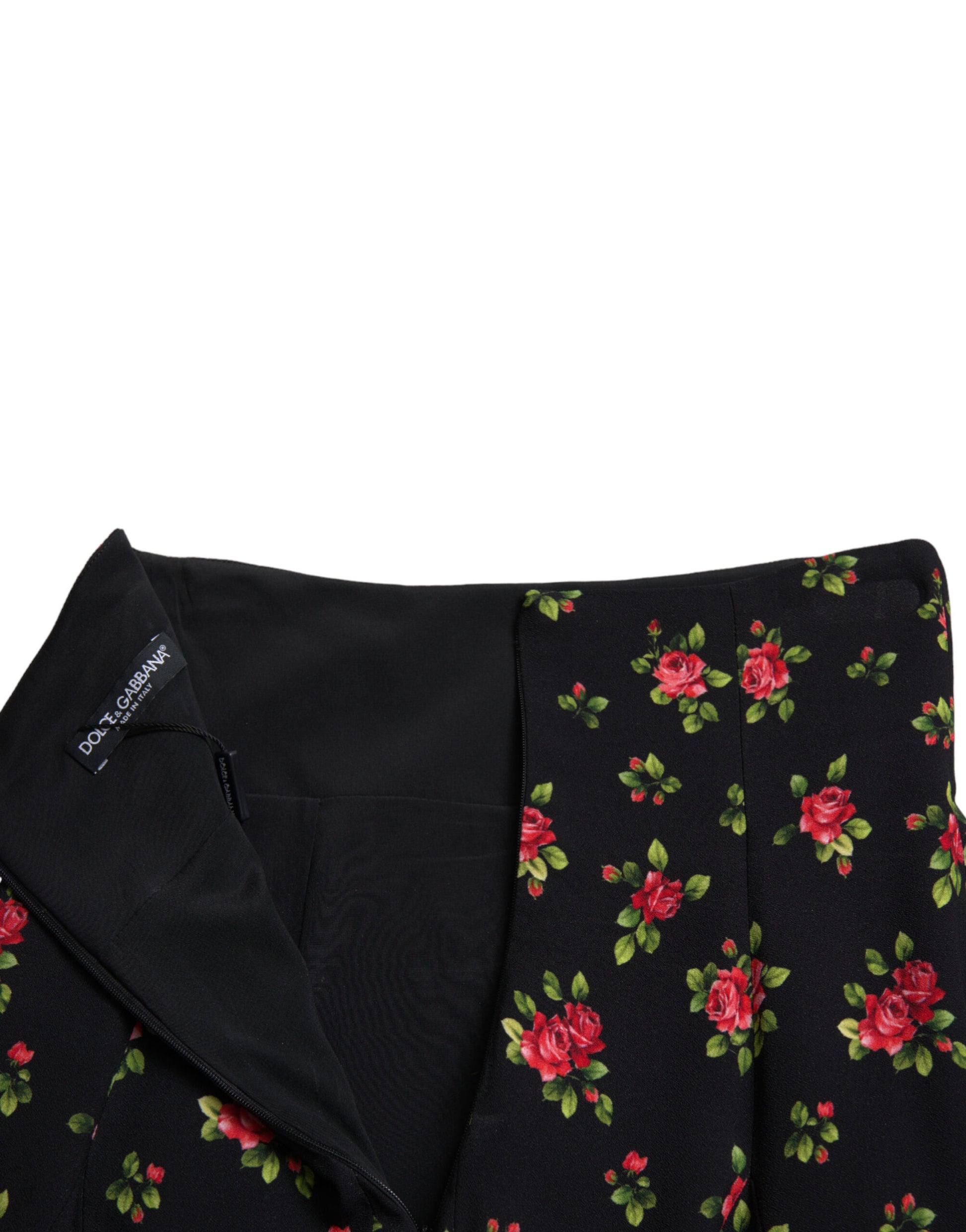 Dolce & Gabbana Black Rose Print High Waist A-line Mini Skirt Dolce & Gabbana