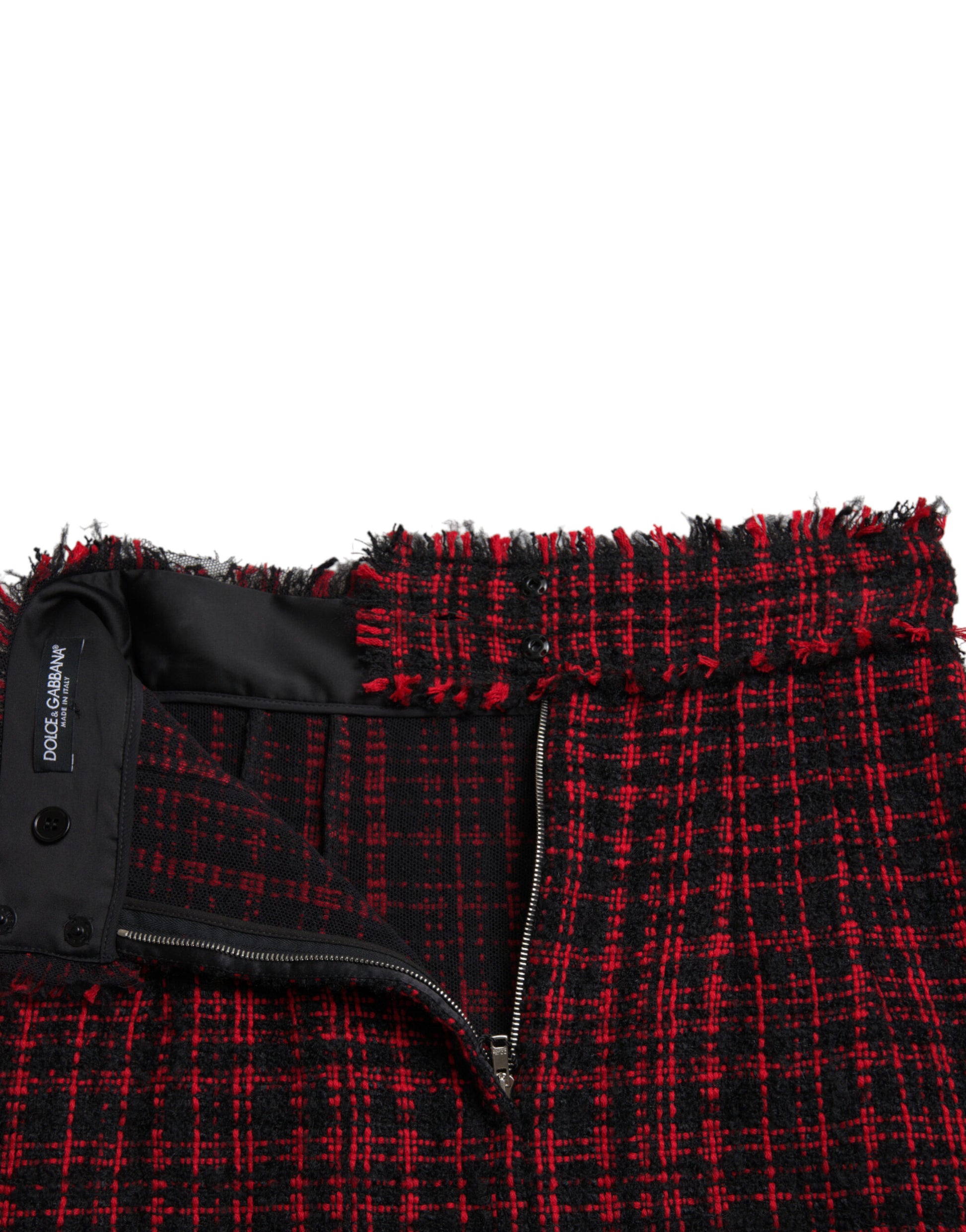 Dolce & Gabbana Black Red Cotton High Waist Tartan Tweed Mini Skirt Dolce & Gabbana