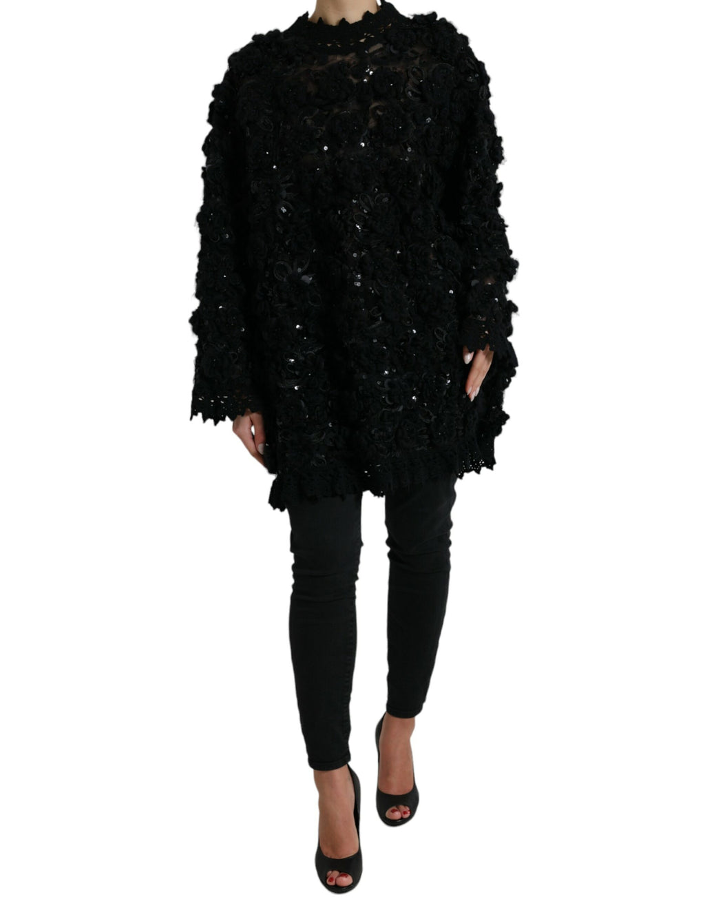 Dolce & Gabbana Black Sequined Embellished Pullover Sweater - Eljoys Fashion 
