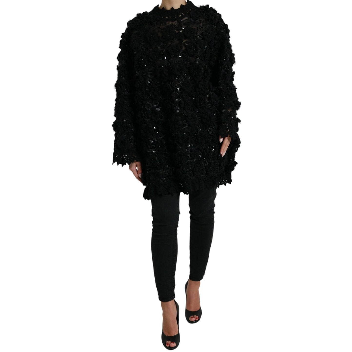 Dolce & Gabbana Black Sequined Embellished Pullover Sweater Dolce & Gabbana