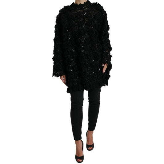 Dolce & Gabbana Black Sequined Embellished Pullover Sweater Dolce & Gabbana