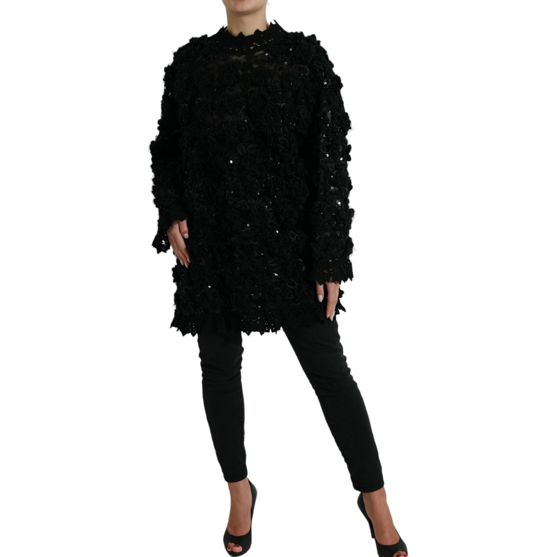 Dolce & Gabbana Black Sequined Embellished Pullover Sweater Dolce & Gabbana