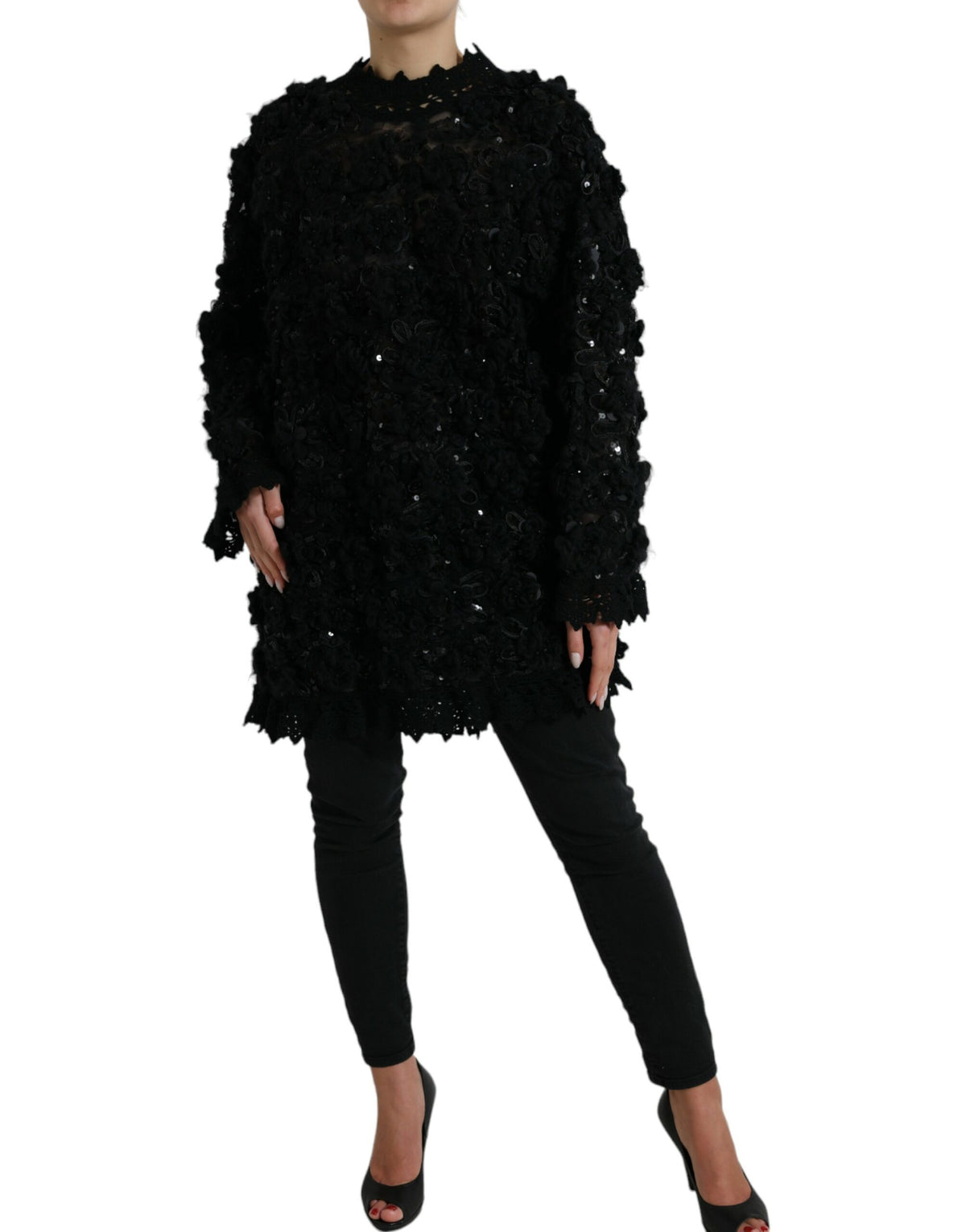Dolce & Gabbana Black Sequined Embellished Pullover Sweater - Eljoys Fashion 