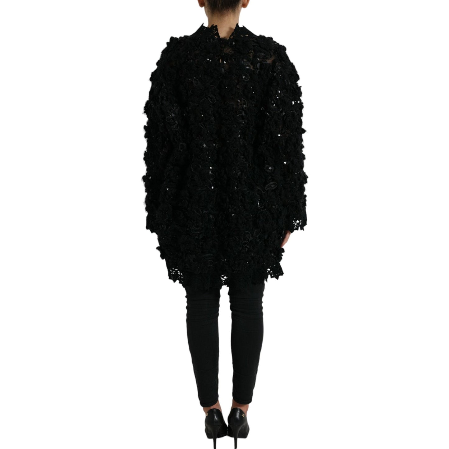 Dolce & Gabbana Black Sequined Embellished Pullover Sweater Dolce & Gabbana