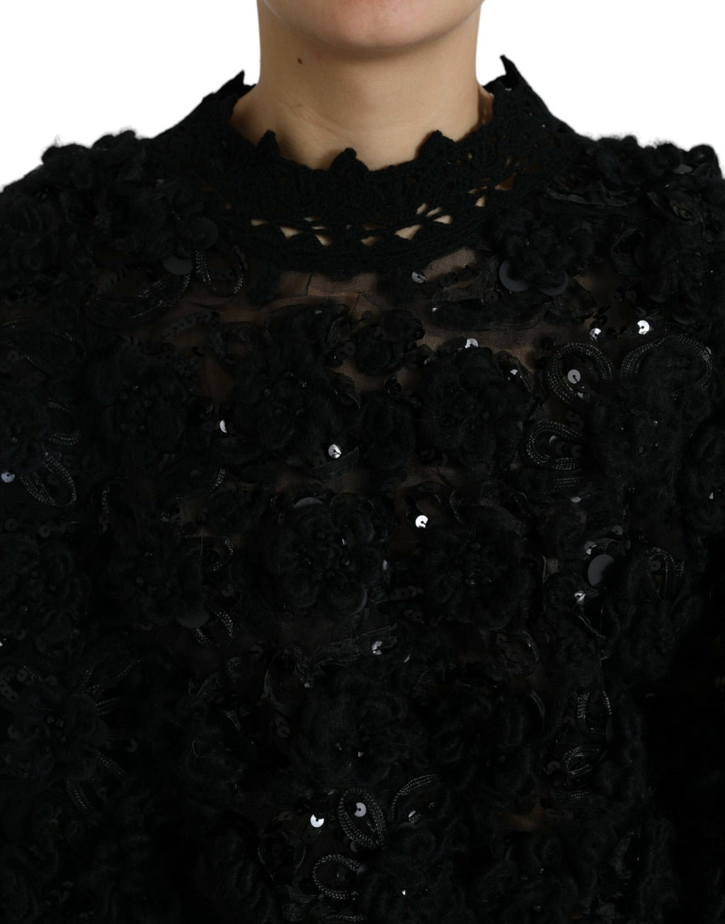 Dolce & Gabbana Black Sequined Embellished Pullover Sweater - Eljoys Fashion 