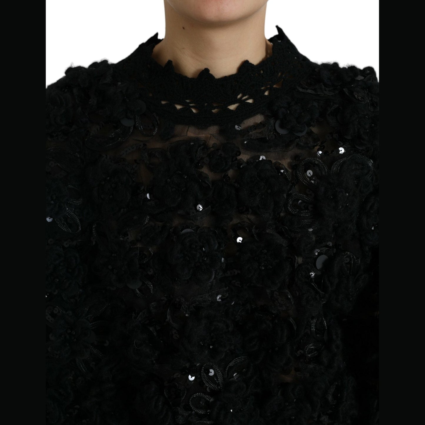 Dolce & Gabbana Black Sequined Embellished Pullover Sweater Dolce & Gabbana