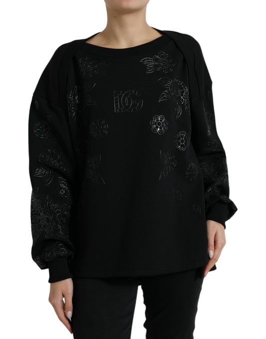 Dolce & Gabbana Black Pullover Floral Logo Applique Sweater Dolce & Gabbana
