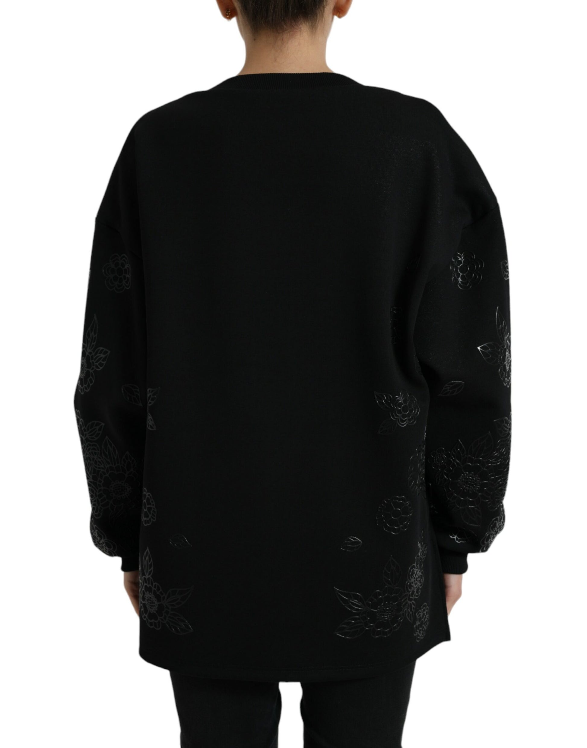 Dolce & Gabbana Black Pullover Floral Logo Applique Sweater Dolce & Gabbana