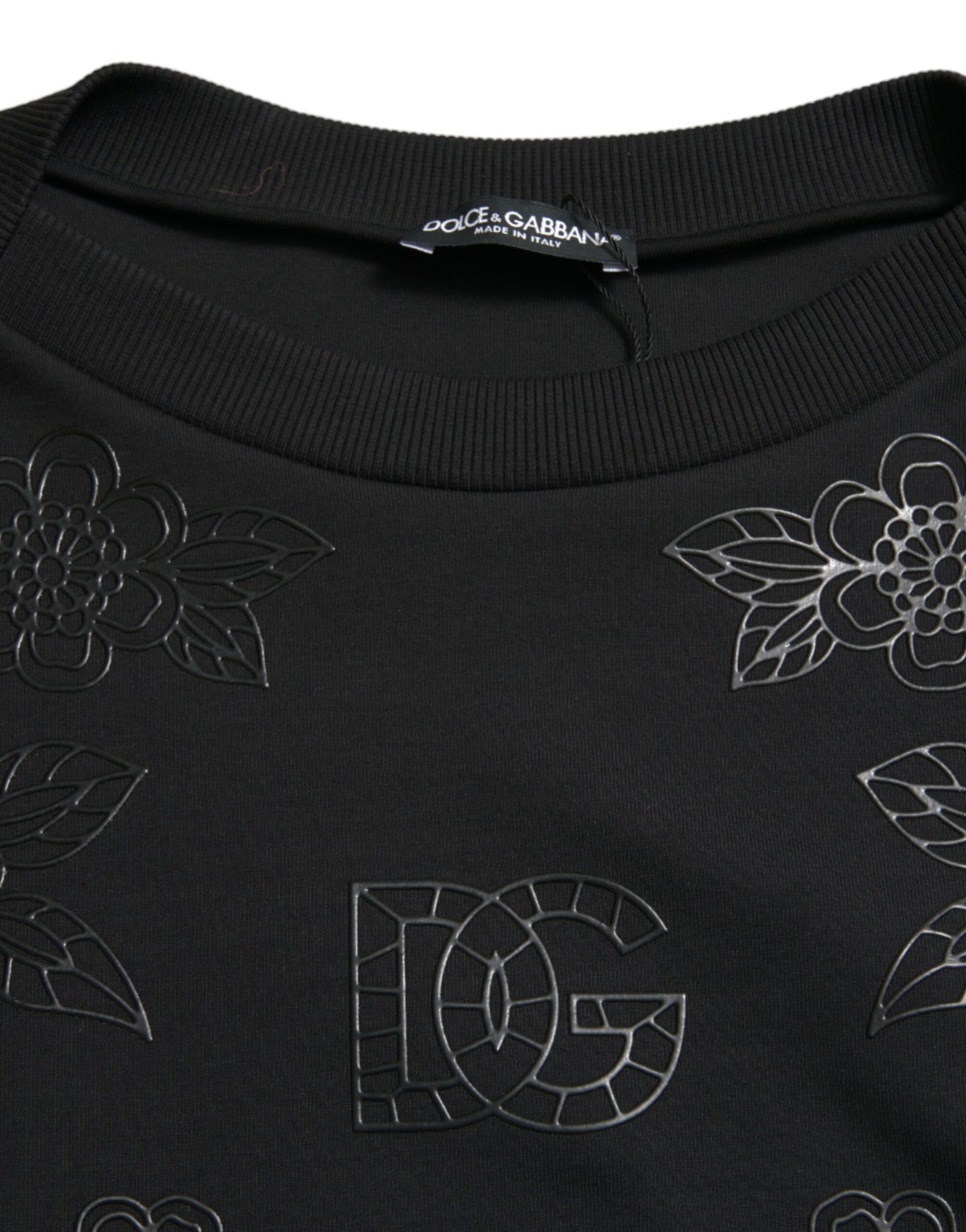 Dolce & Gabbana Black Pullover Floral Logo Applique Sweater Dolce & Gabbana